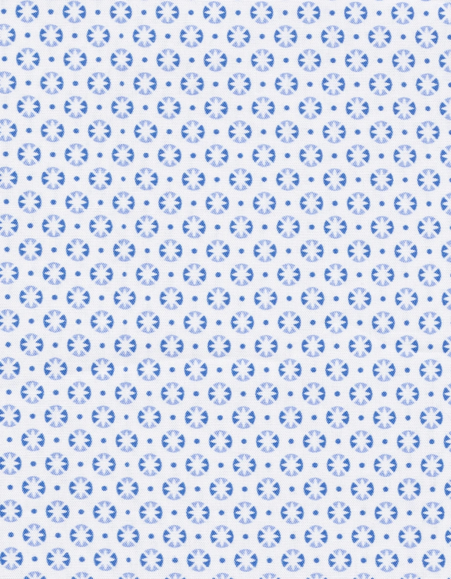 Blue and white patterned fabric view by bugatti.