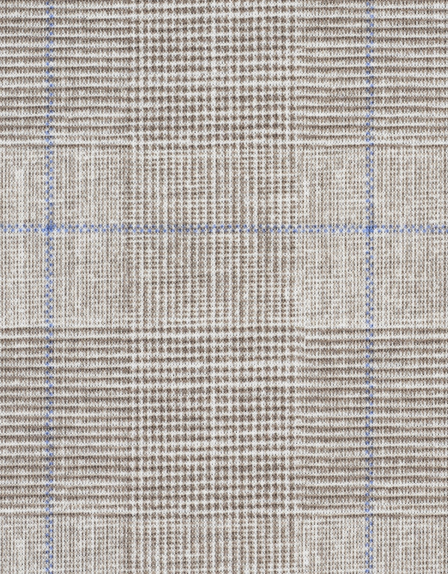 Geruit patroon in wit, beige en blauw, stofdetail van bugatti.