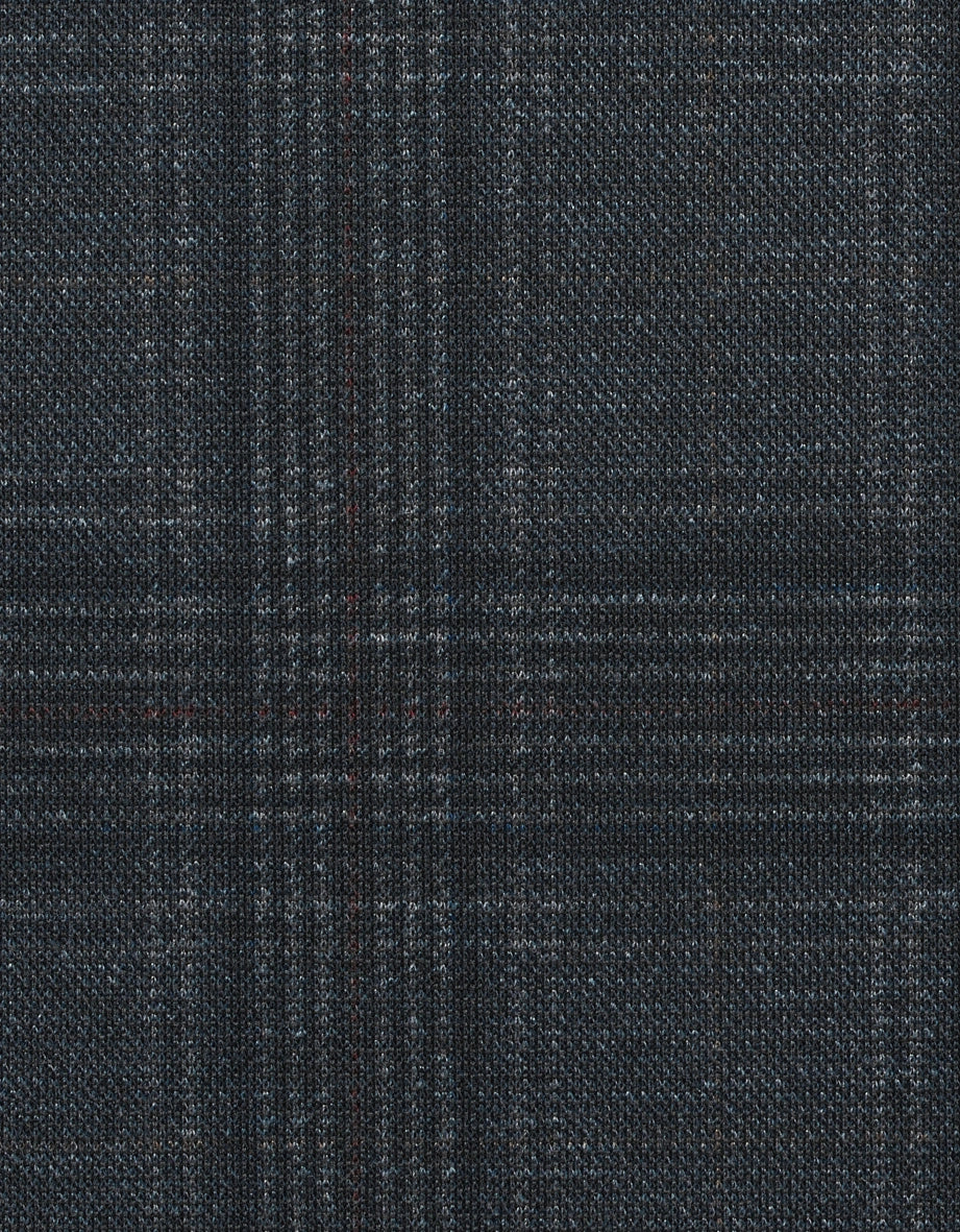 Dark blue fabric with fine check pattern, detail view.