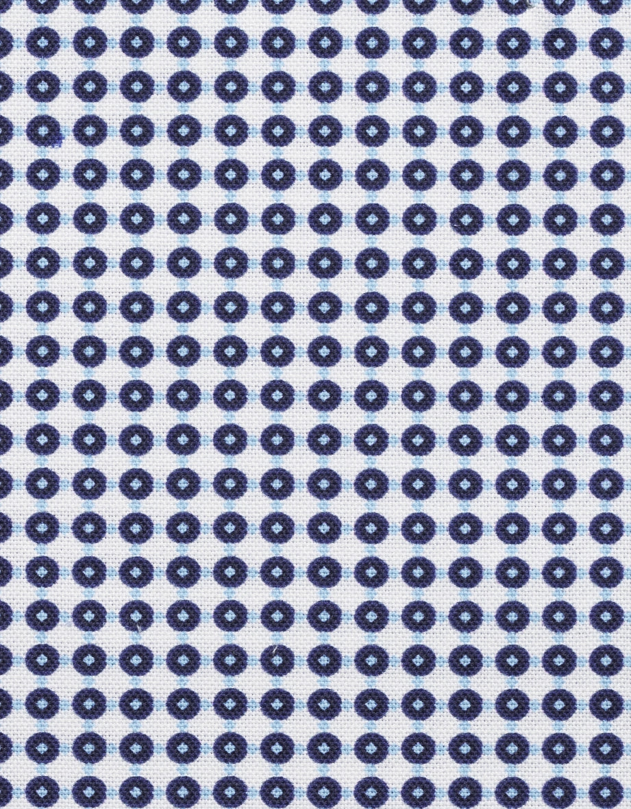 Blau-weißer Stoff mit kreisförmigem Muster, ideal für stilvolle bugatti Hemden.