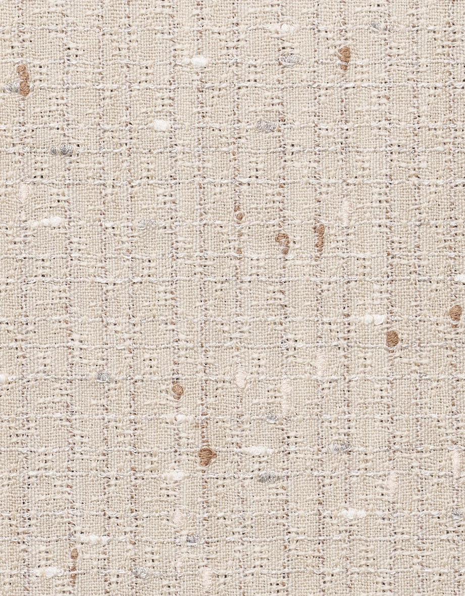 Beige tweedstof met fijne textuur.