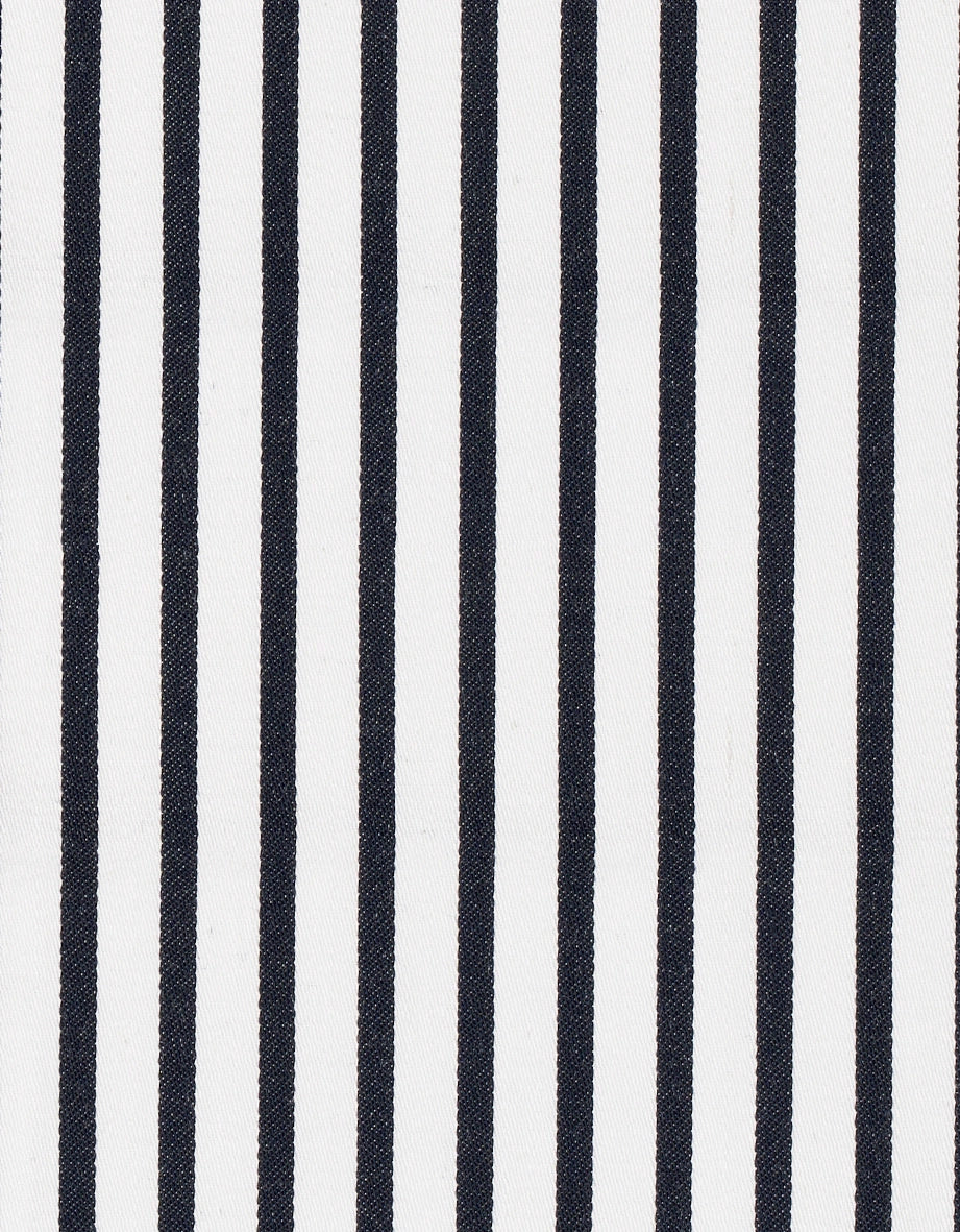 Model in striped black-and-white shirt, casual pose, bugatti style.