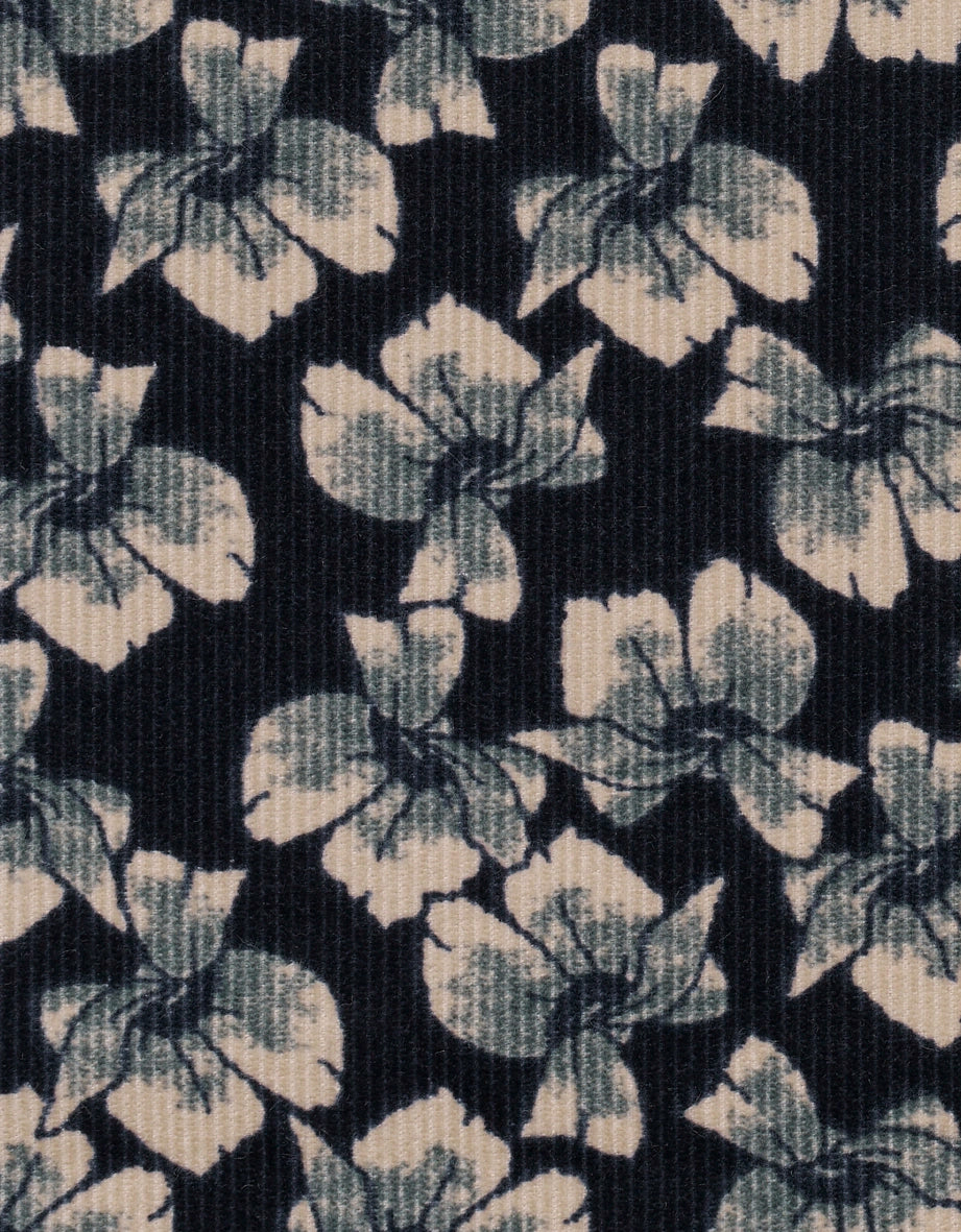 Floral pattern in black and white on fabric, elegant design by bugatti.
