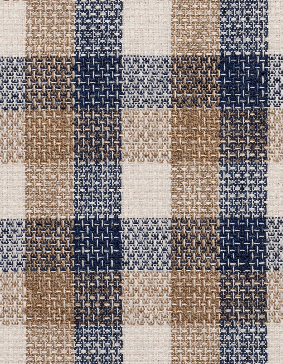 Kariertes Muster in Blau, Beige, Weiß. Textur mit grobem Gewebe. Ideal für bugatti Mode.
