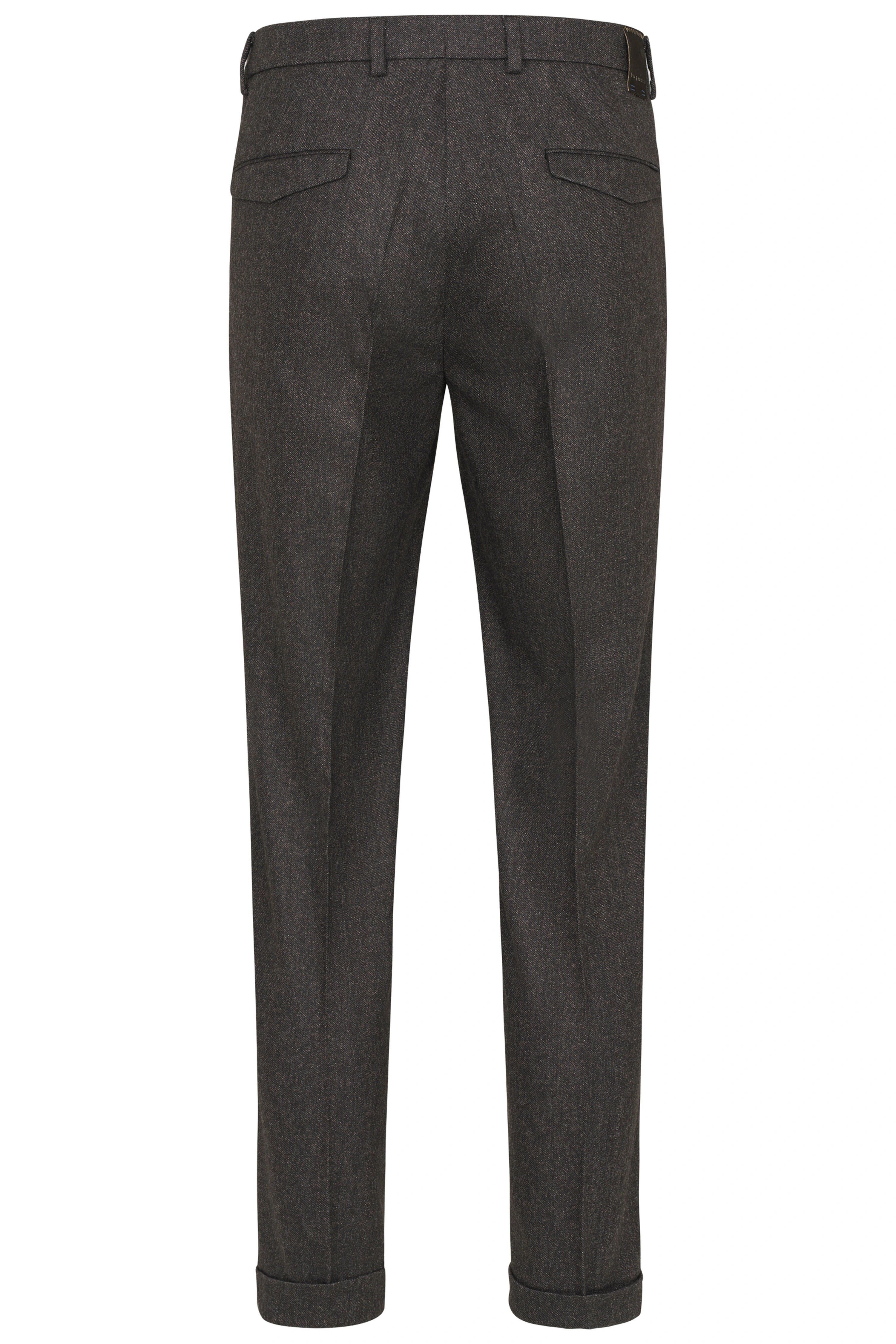 Dunkelgraue bugatti Hose, leger, mit Bügelfalten und umgeschlagenem Saum, Rückansicht.