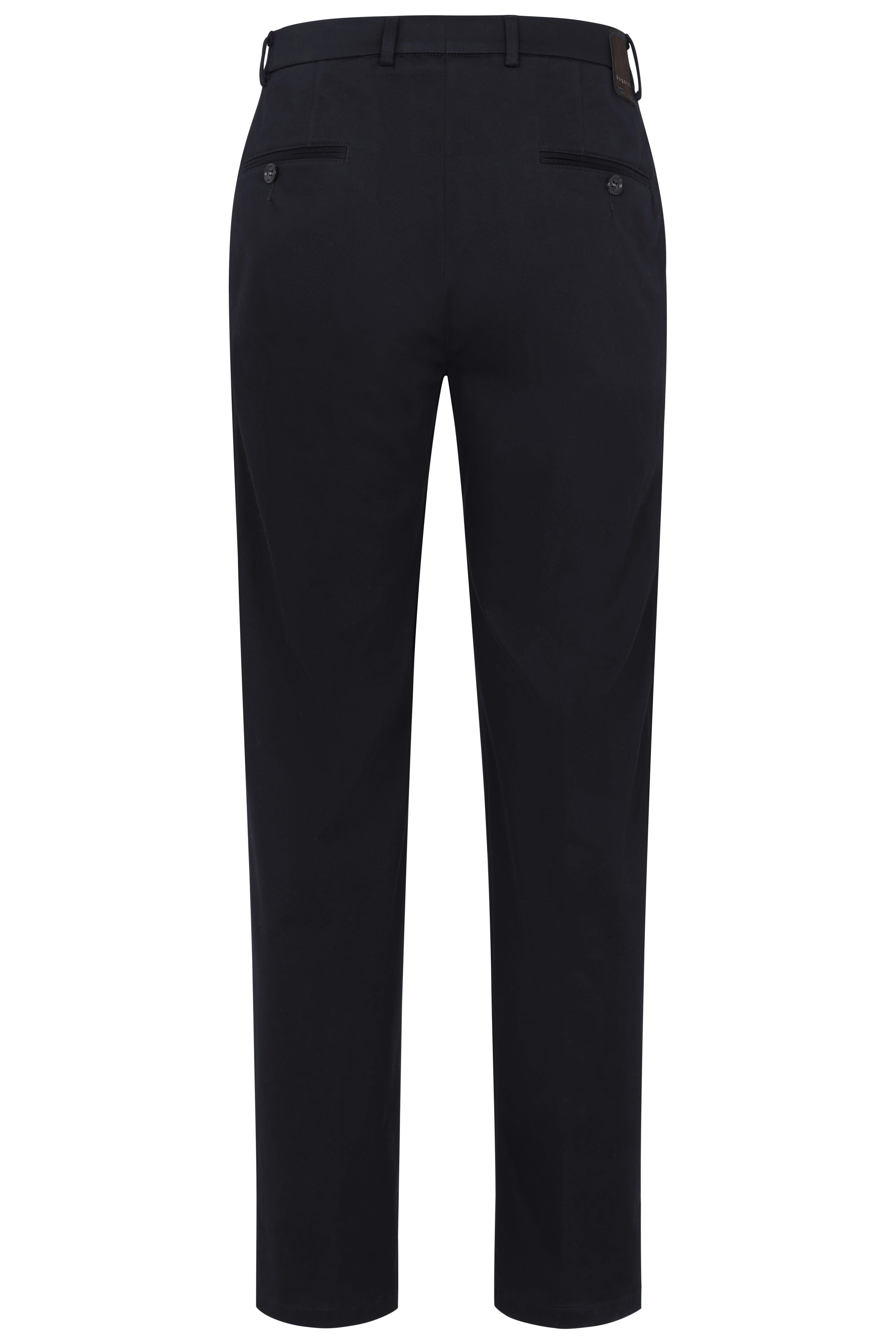 Black bugatti pants, elegant and timeless, bust view.