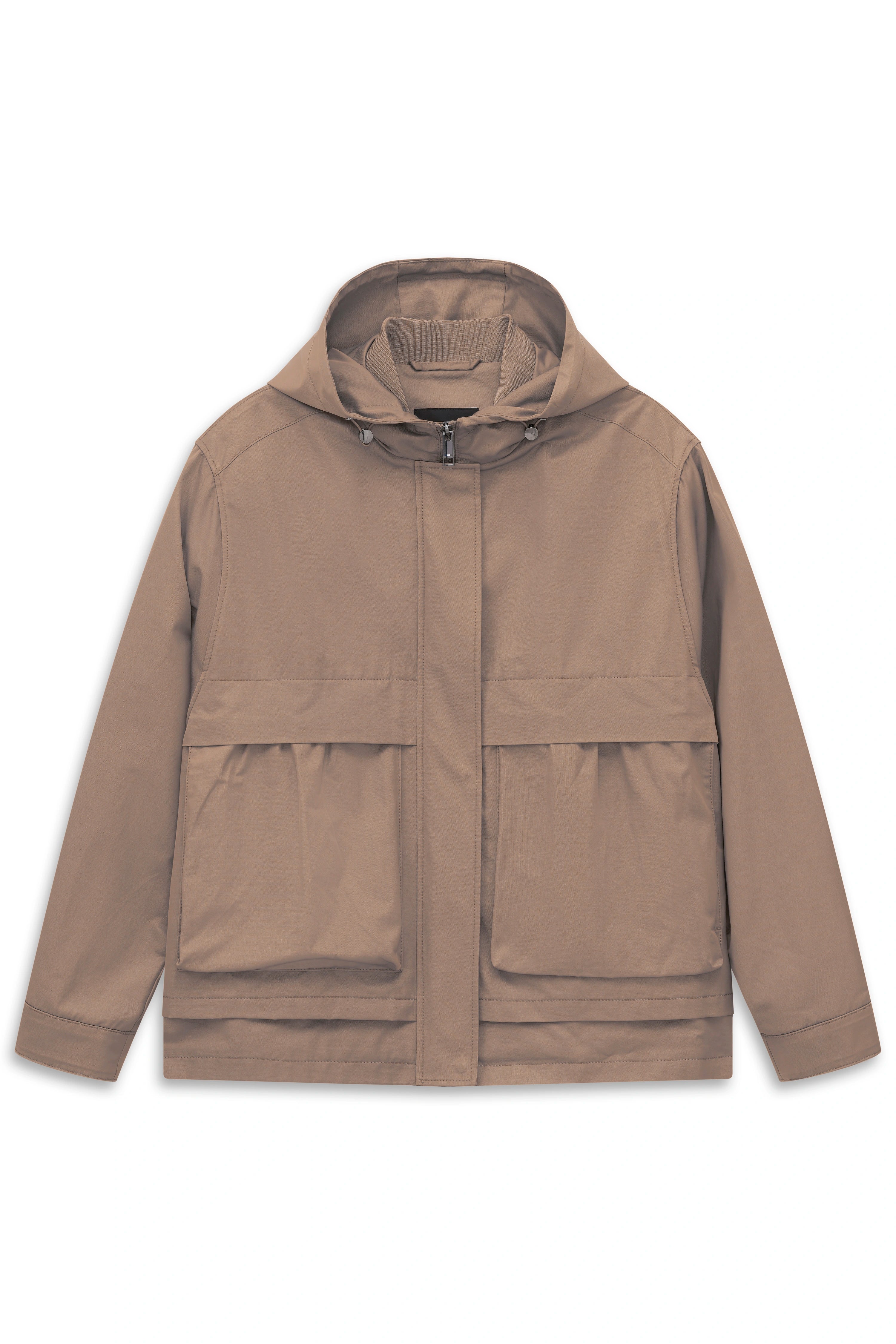 Beige bugatti Jacke, leger, mit Kapuze und großen Taschen, hochwertiges Design, zeitlose Eleganz.
