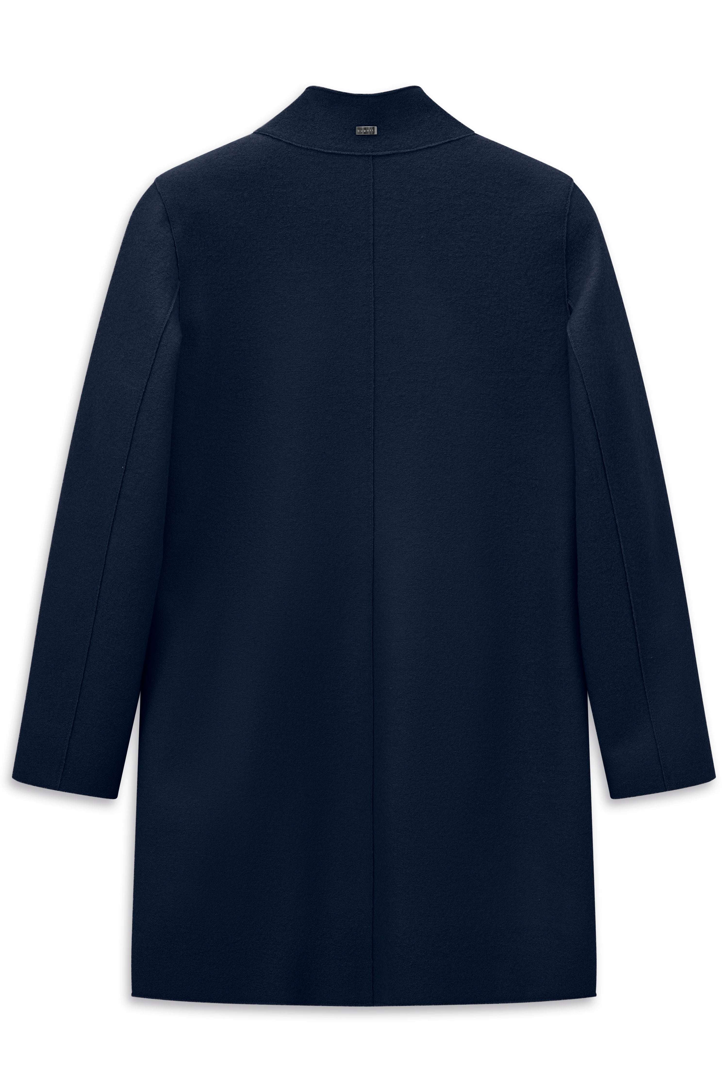 Dunkelblauer bugatti Mantel, Rückansicht, eleganter Stil, hochwertige Verarbeitung.