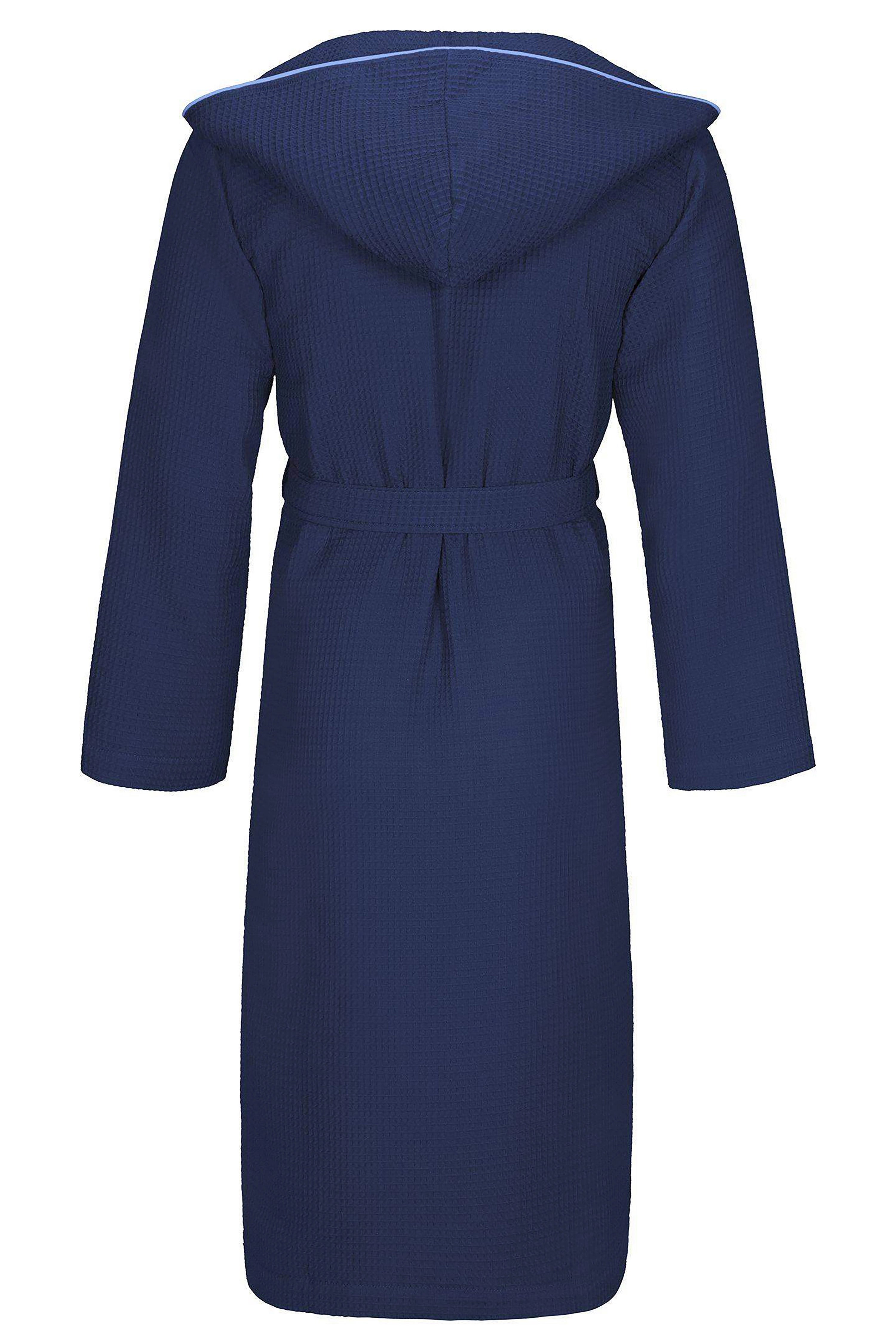 Blue bathrobe by bugatti, bust view, textured surface, relaxed style.