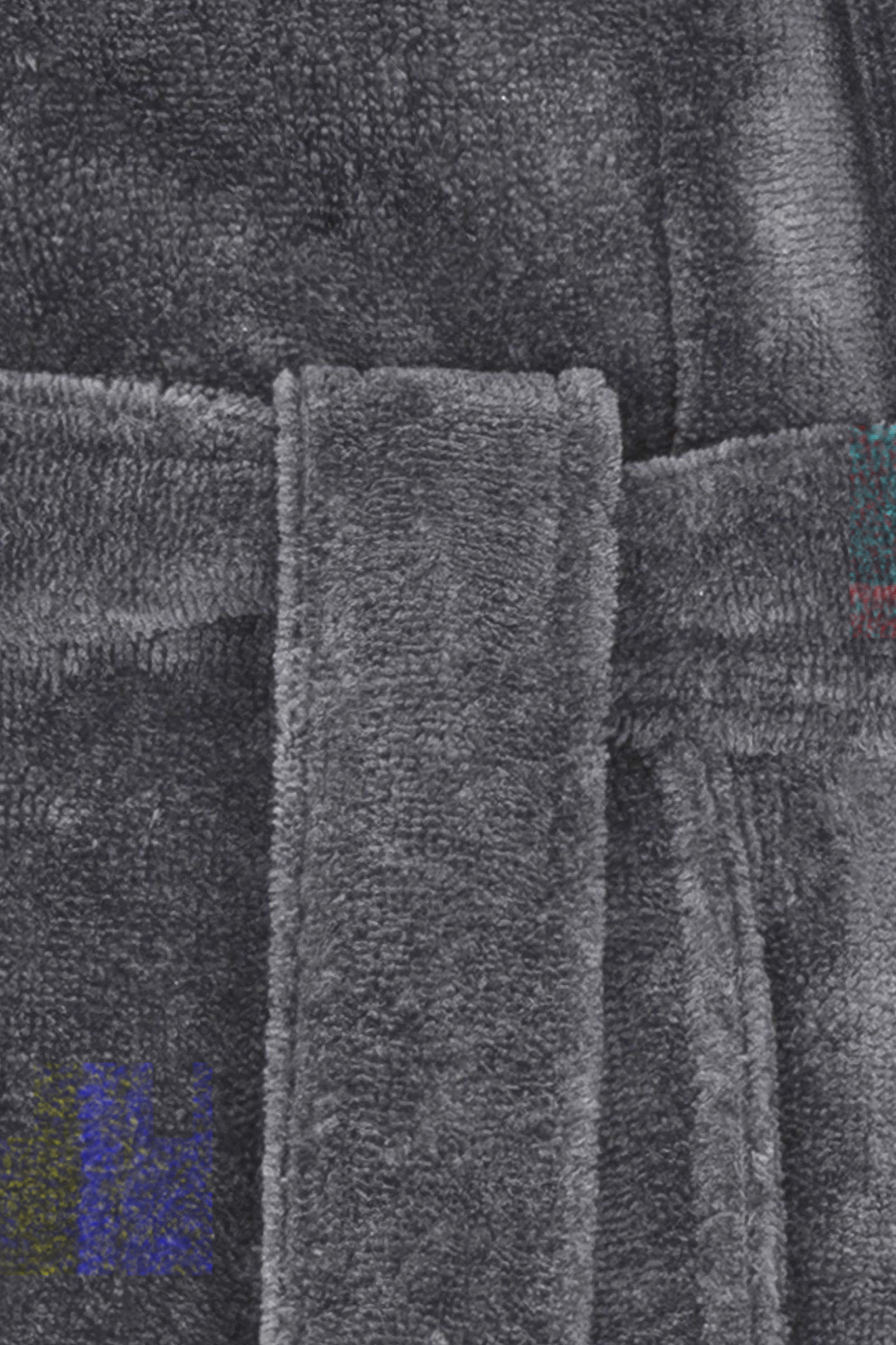 Gray terry bathrobe with belt, close-up texture detail, bugatti.