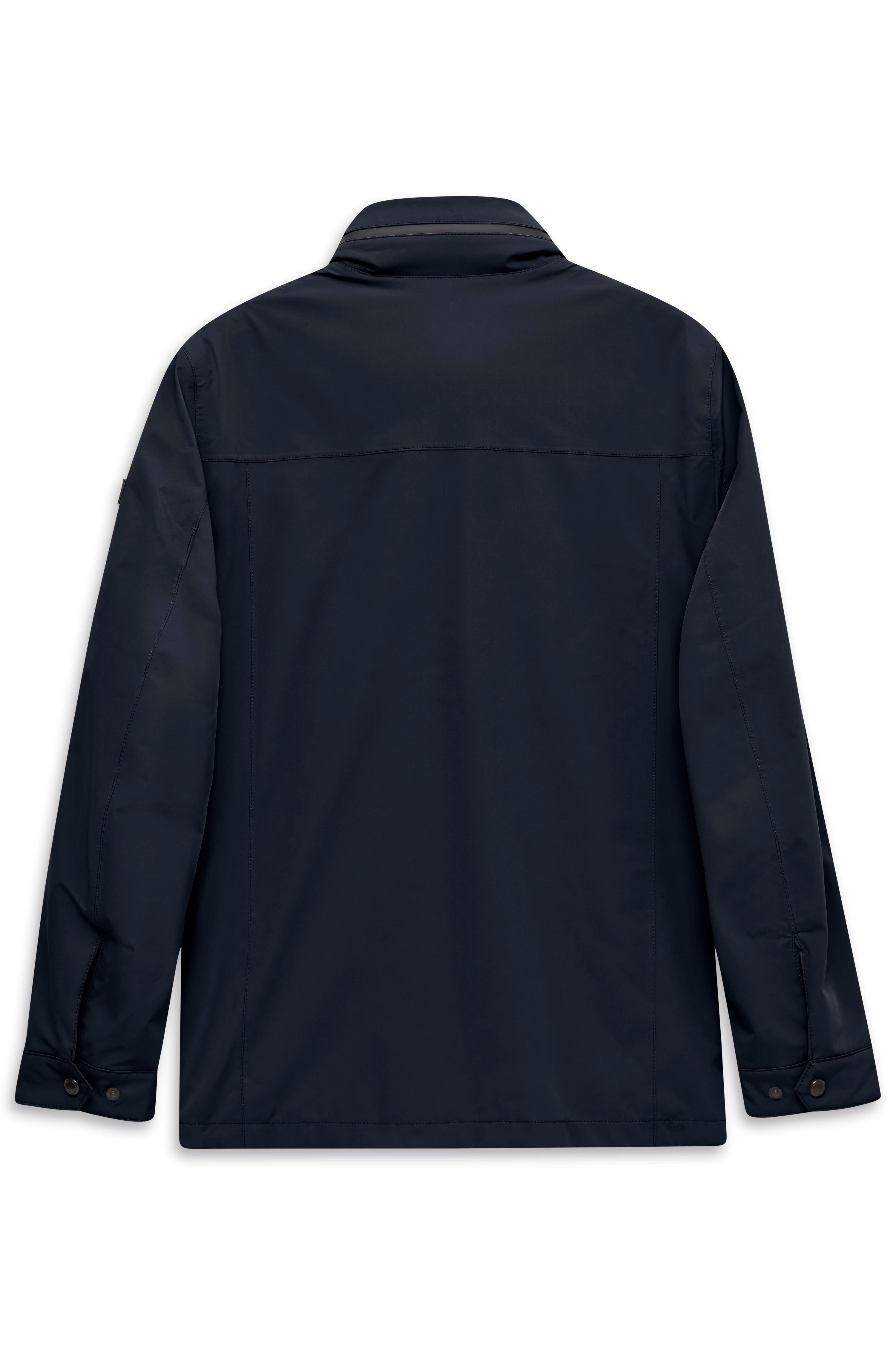Dunkelblaue bugatti Jacke, schlichtes Design, Büstenbild.