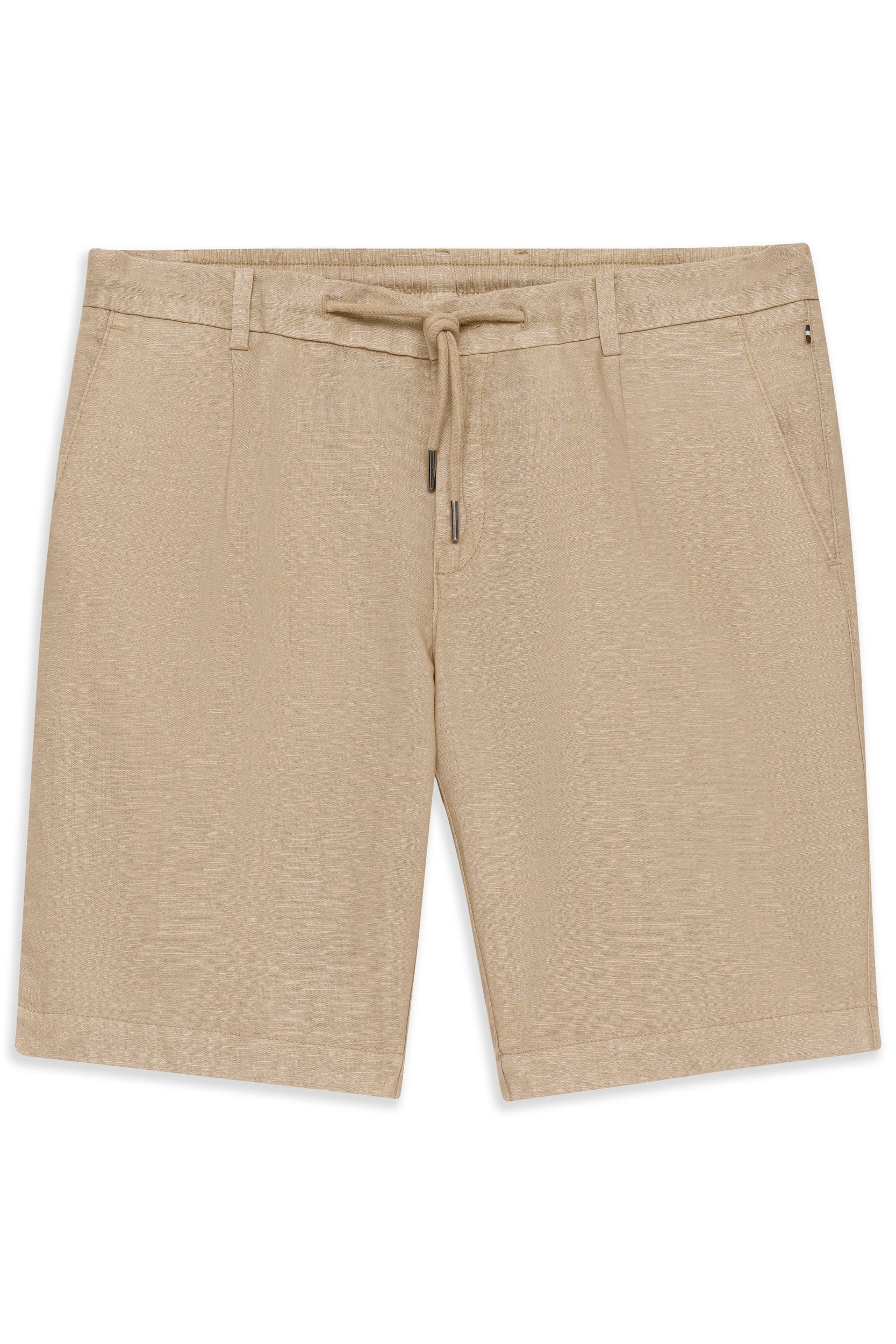Bermuda in lino con elastico in vita e coulisse in beige