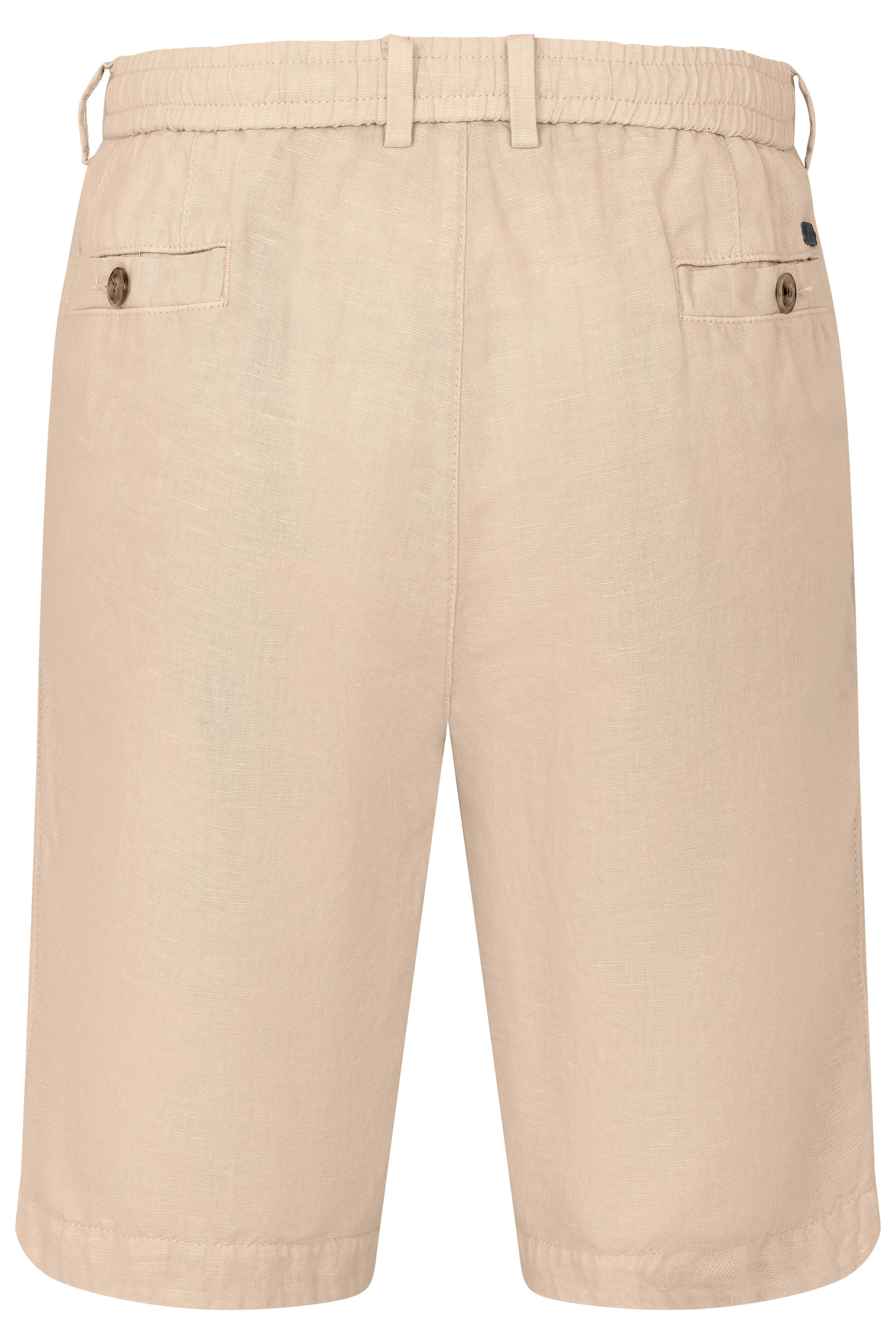 Beige bugatti Shorts aus Leinen mit elastischem Bund, Büstenbild, stilvoll und bequem.