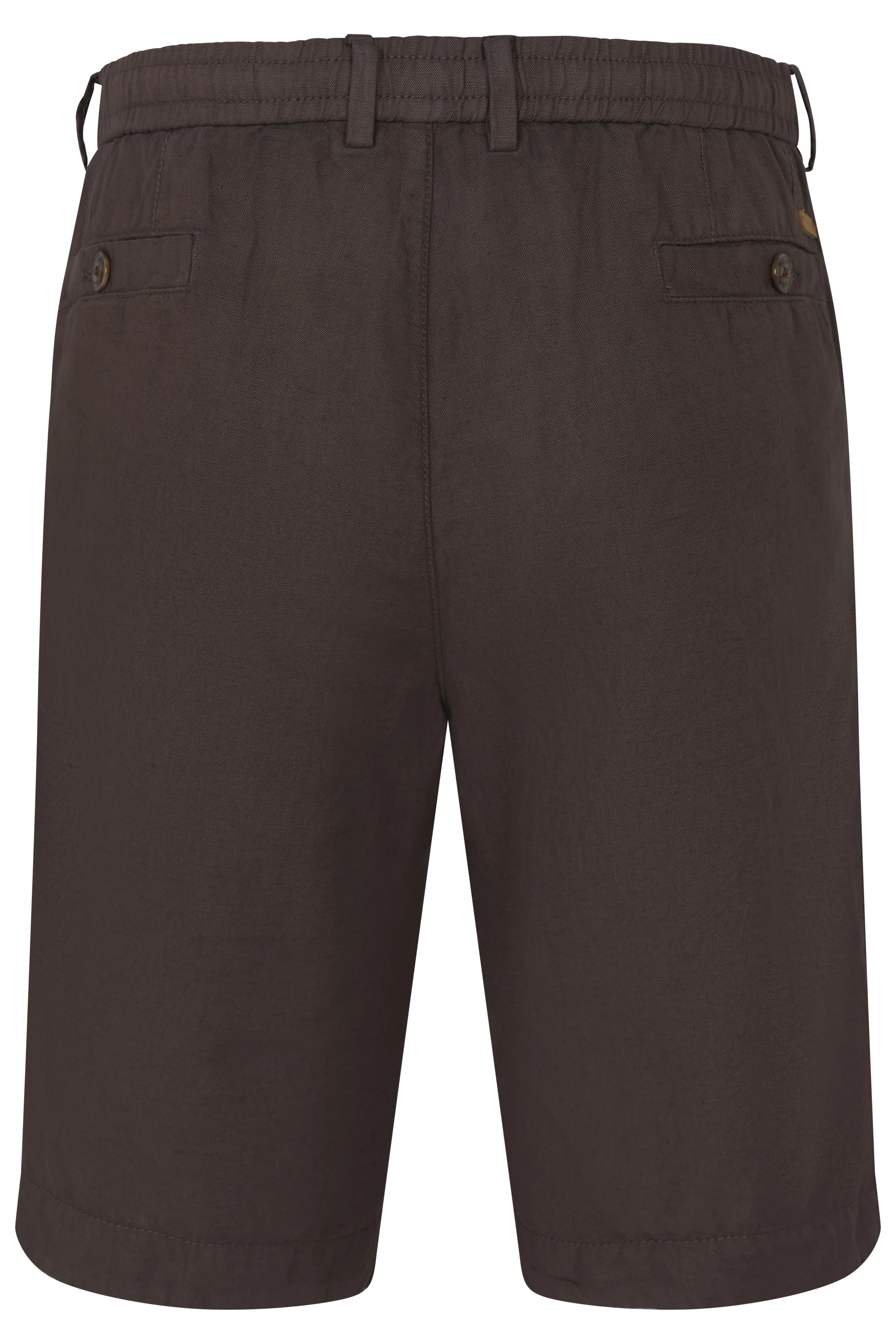 Brown bugatti shorts, elastic waistband, back view, casual design.