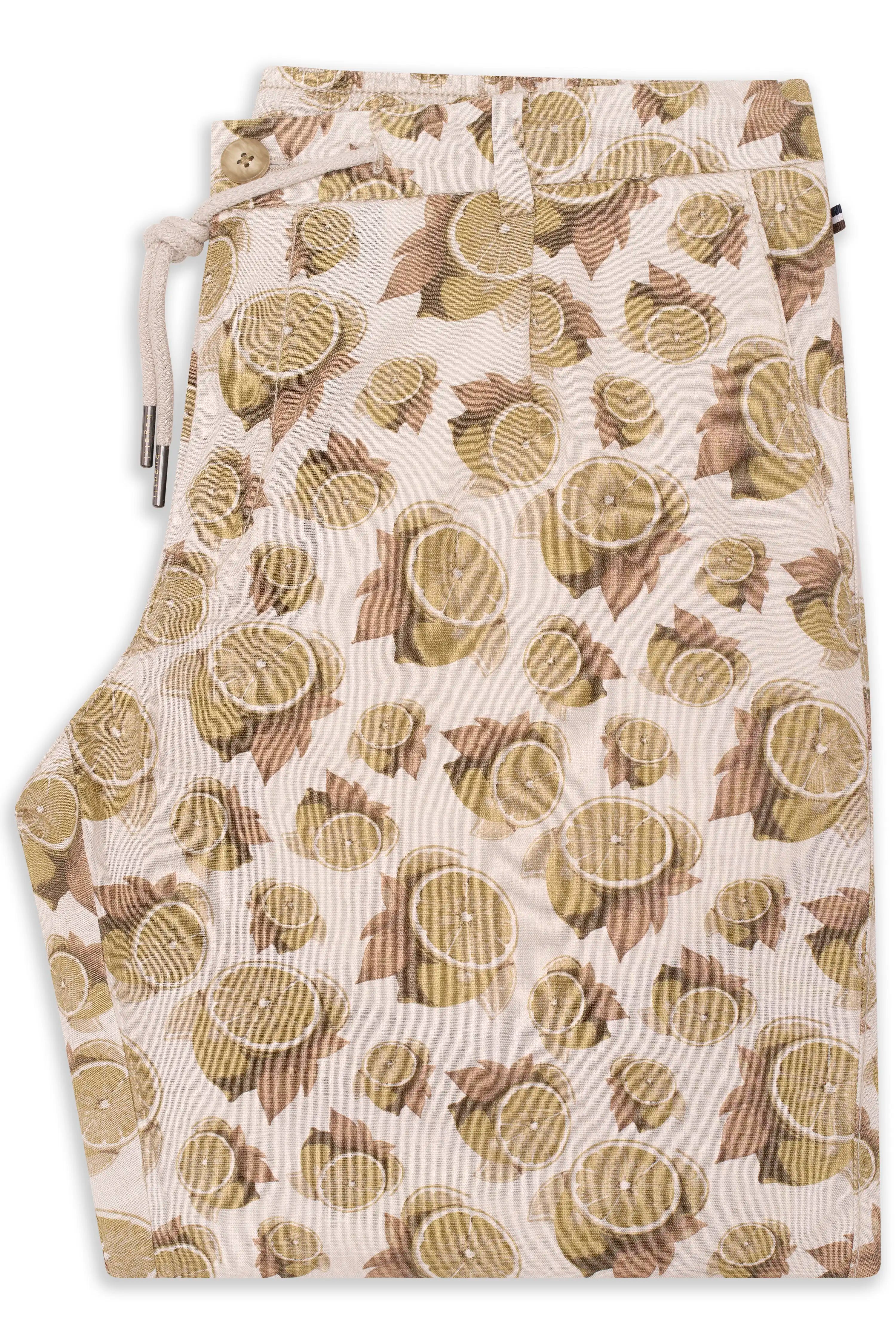 Shorts mit Zitrusmuster in Beige und Grün, Detailbild, bugatti Stil.