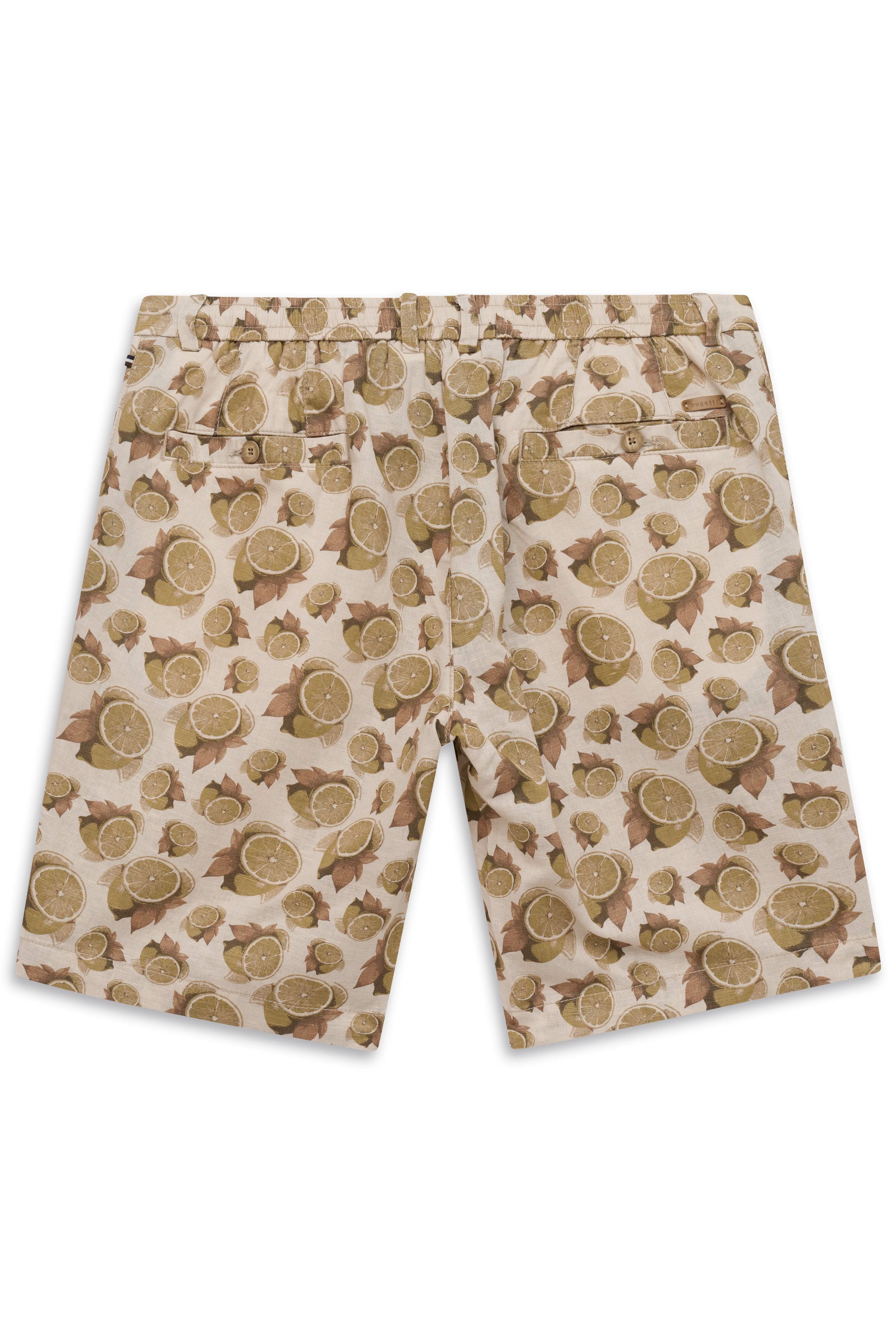 bugatti Shorts mit Zitronenmuster in Beige und Braun, Büstenbild.