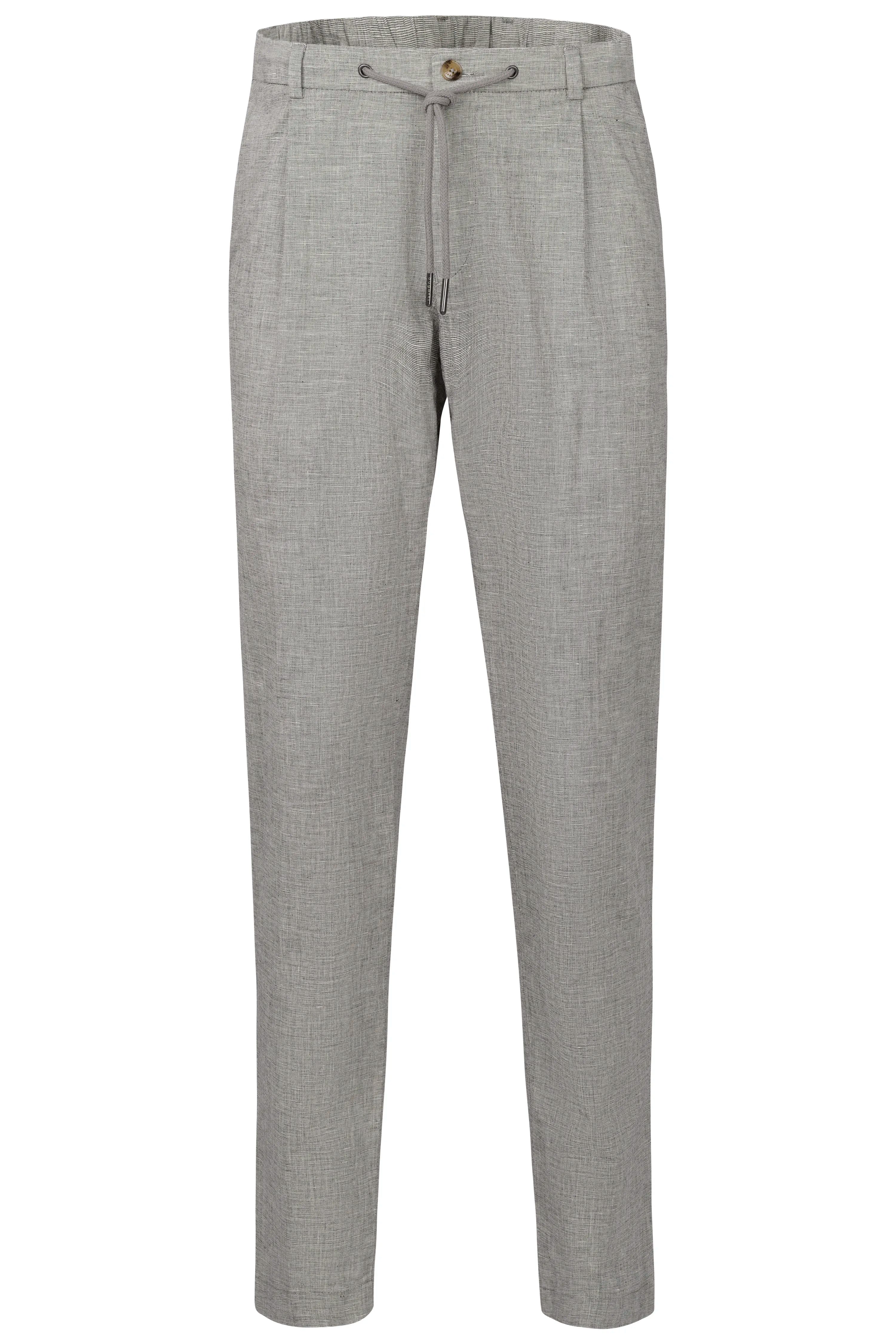 Graue bugatti Hose mit feinem Muster, leger präsentiert. Ideal für entspannte, stilvolle Outfits.