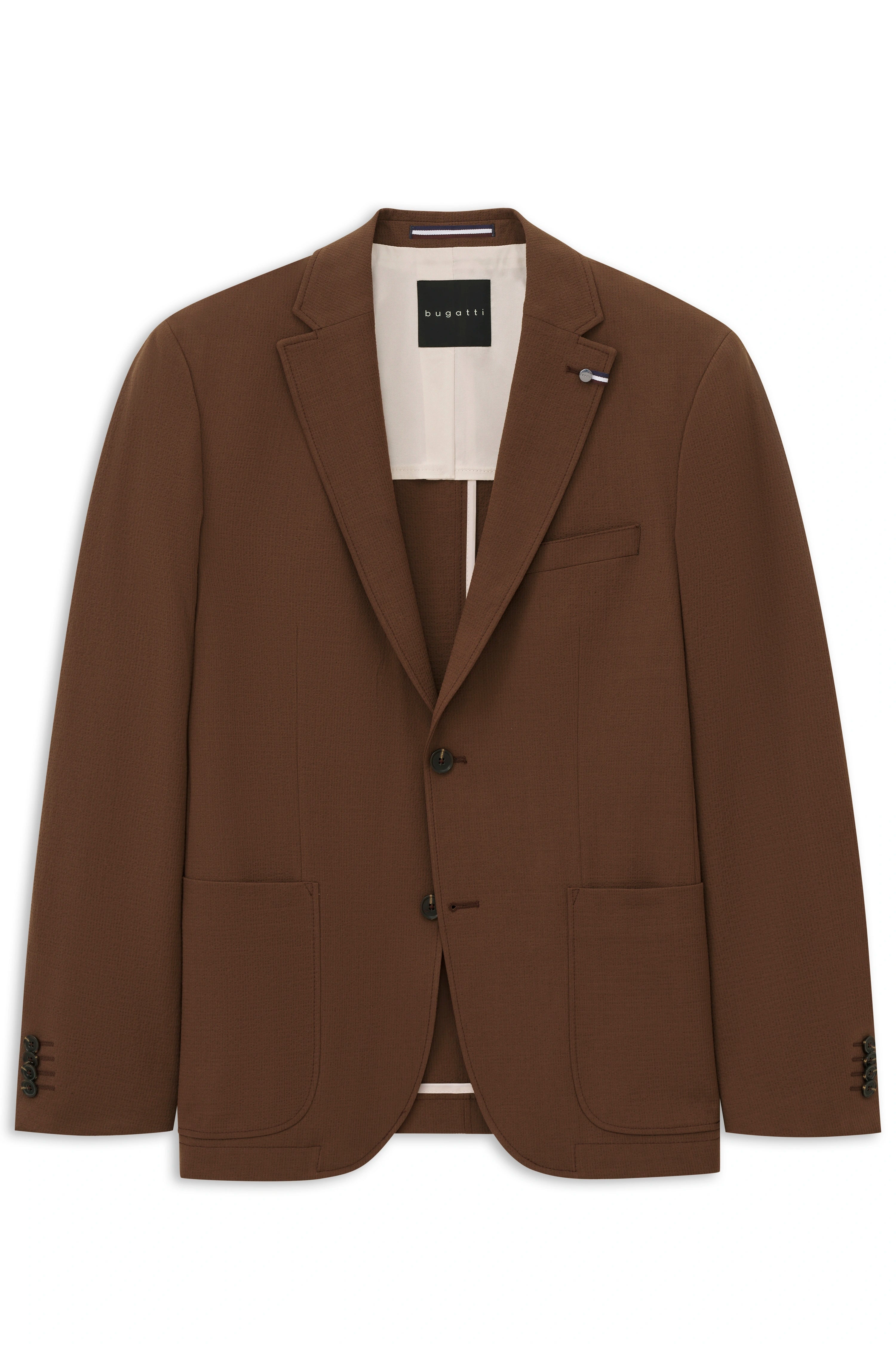 Bugatti brauner Sakko, elegantes Design, Büstenbild.