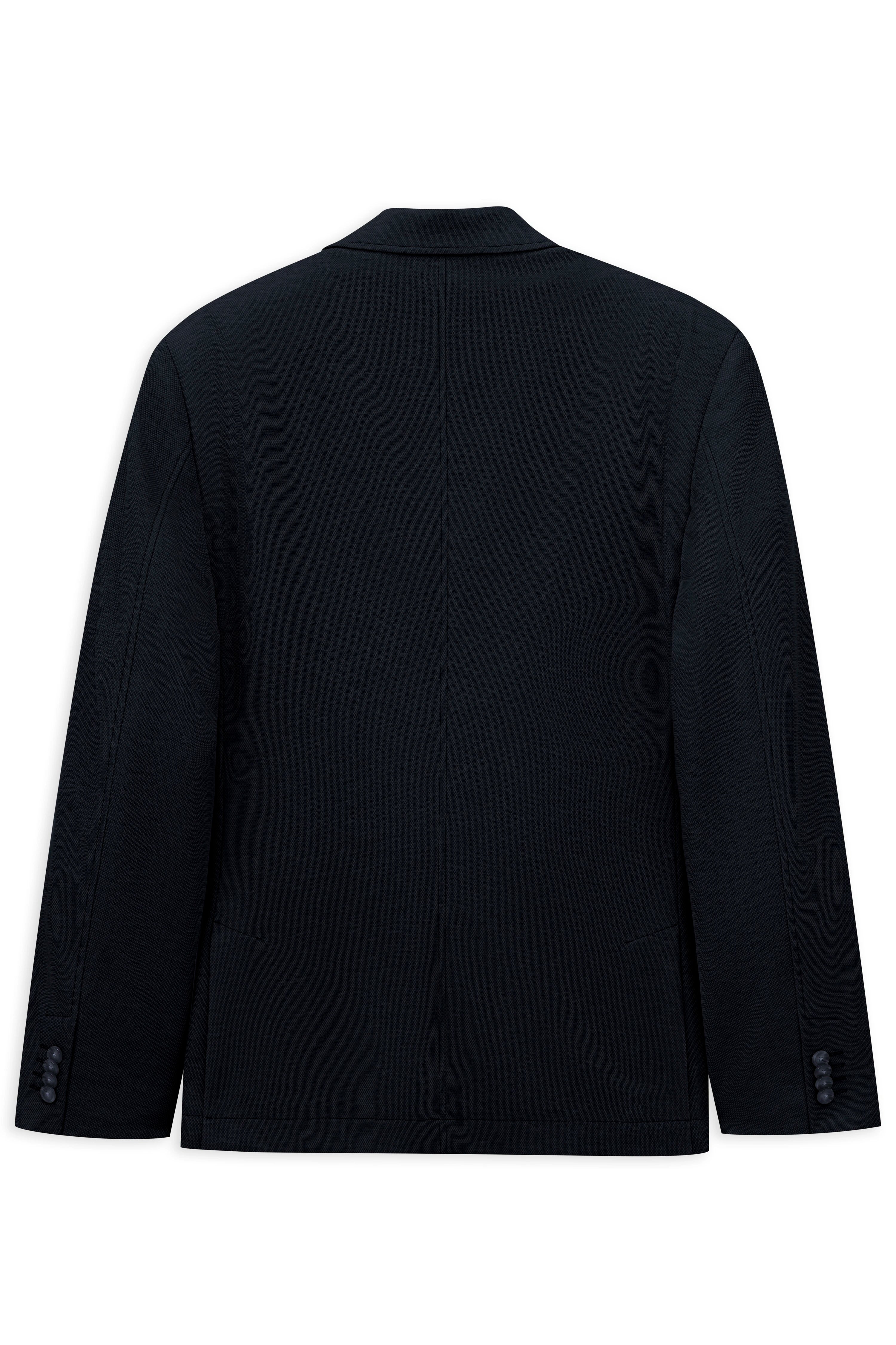 Schwarzes bugatti Sakko, Rückansicht, elegante Struktur, legeres Büstenbild, zeitlose Raffinesse.