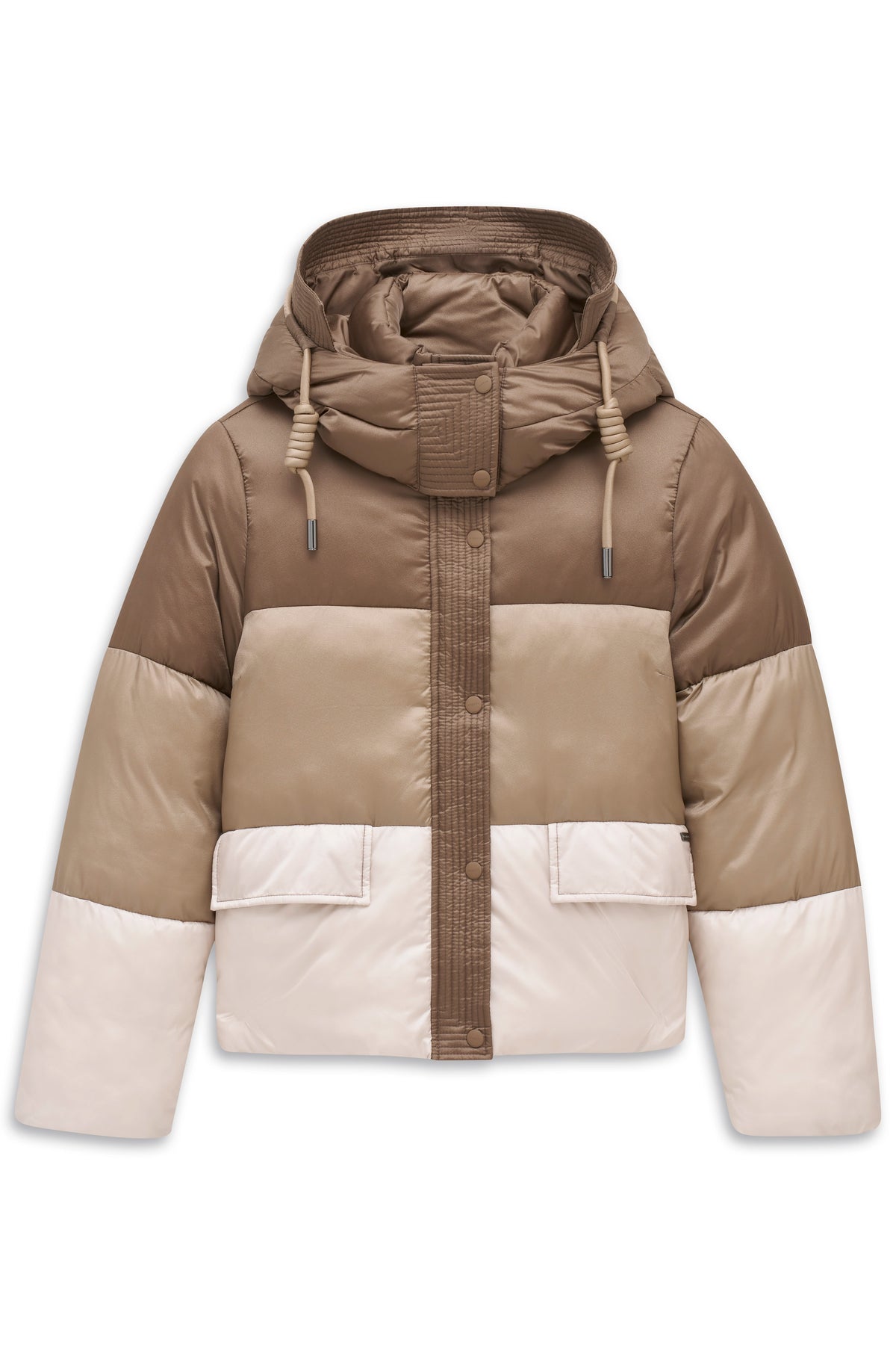bugatti Winterjacke in Beige- und Brauntönen, Büstenbild.
