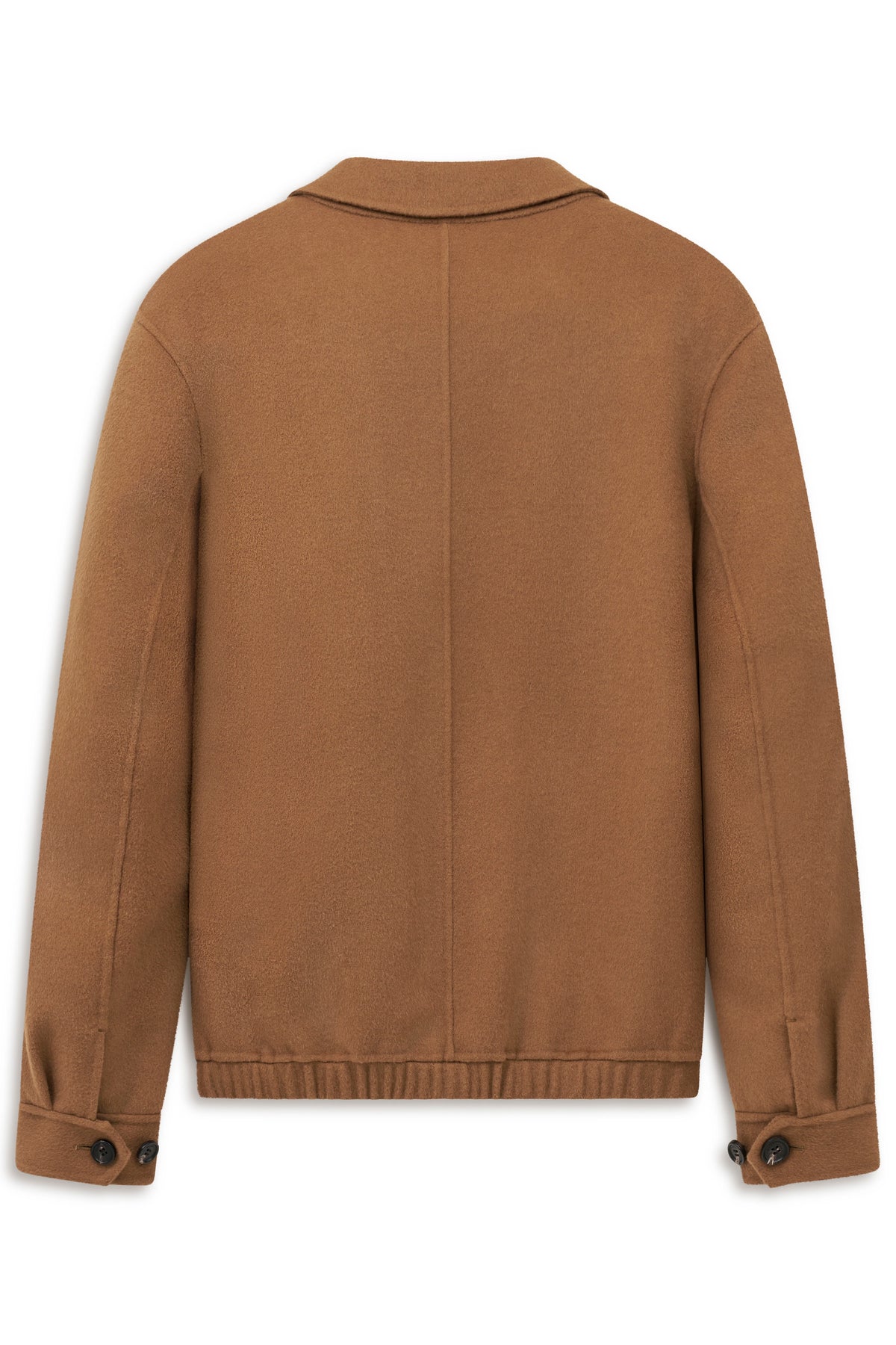 Kamelbraune Wolljacke von bugatti, Büstenbild, minimalistisch und zeitlos elegant.