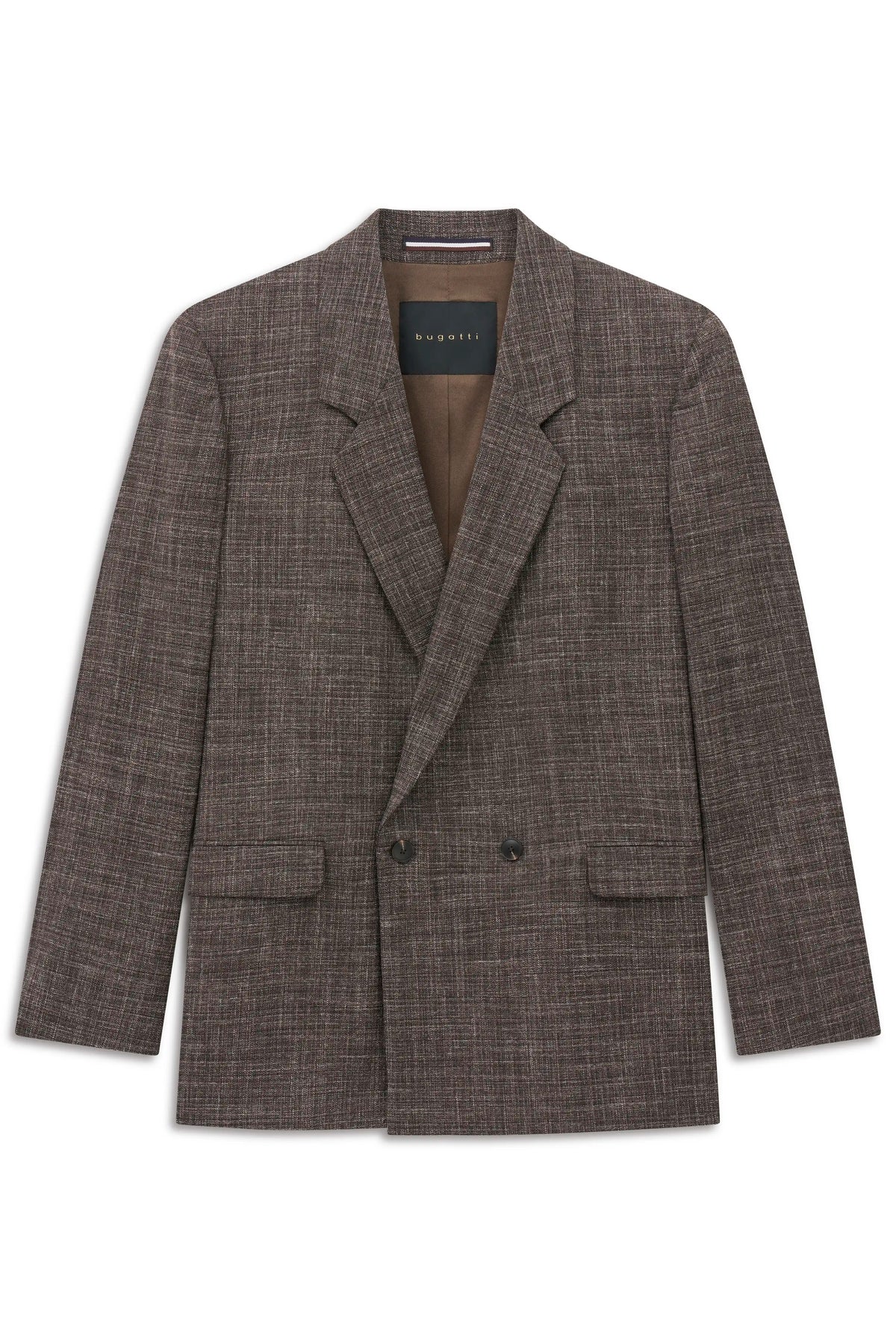 bugatti brauner Blazer mit feinem Karomuster, Büstenbild, eleganter Stil.
