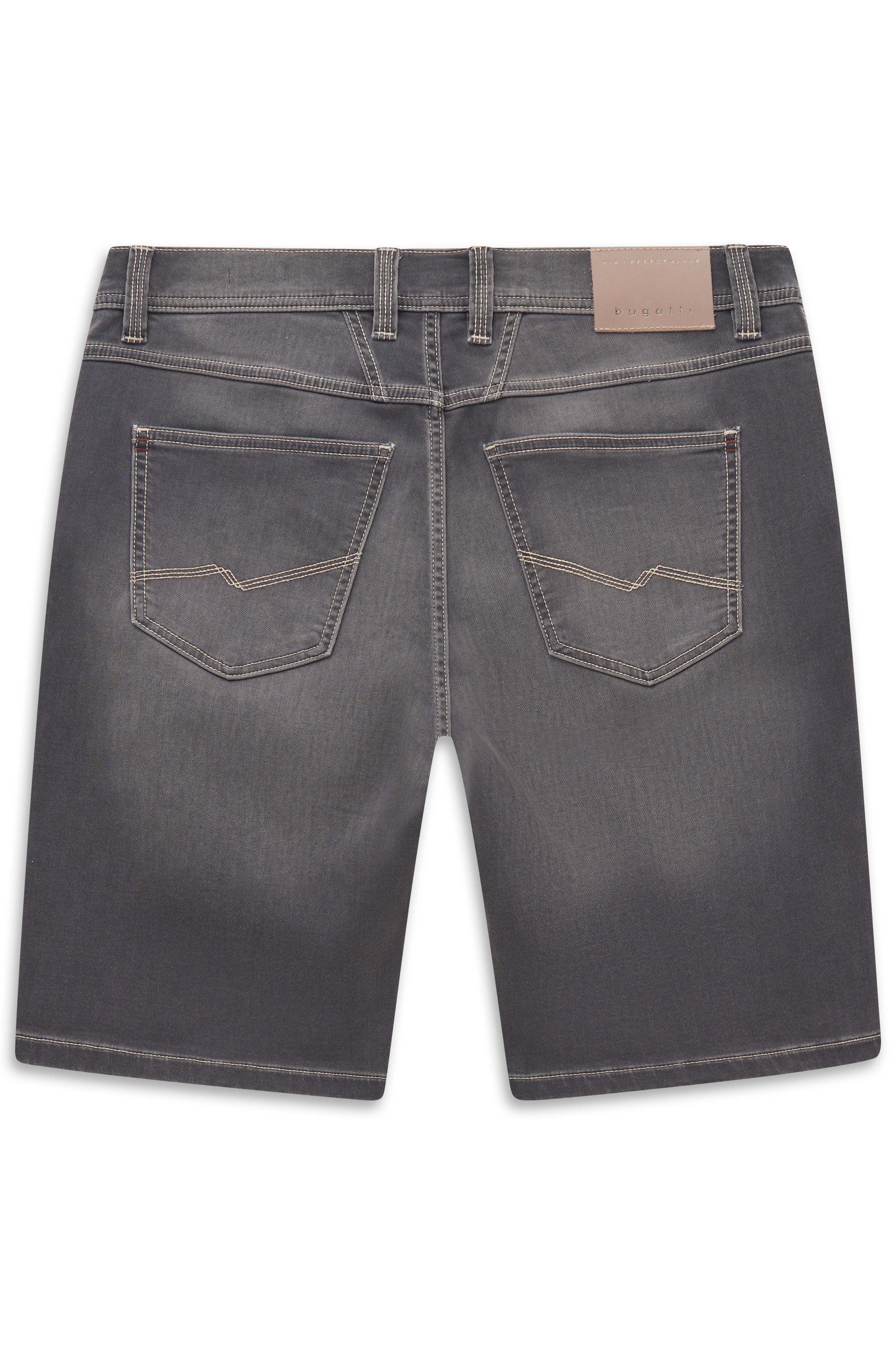 Graue Jeansshorts von bugatti, Rückansicht, legeres Büstenbild, stilvoll und zeitlos.