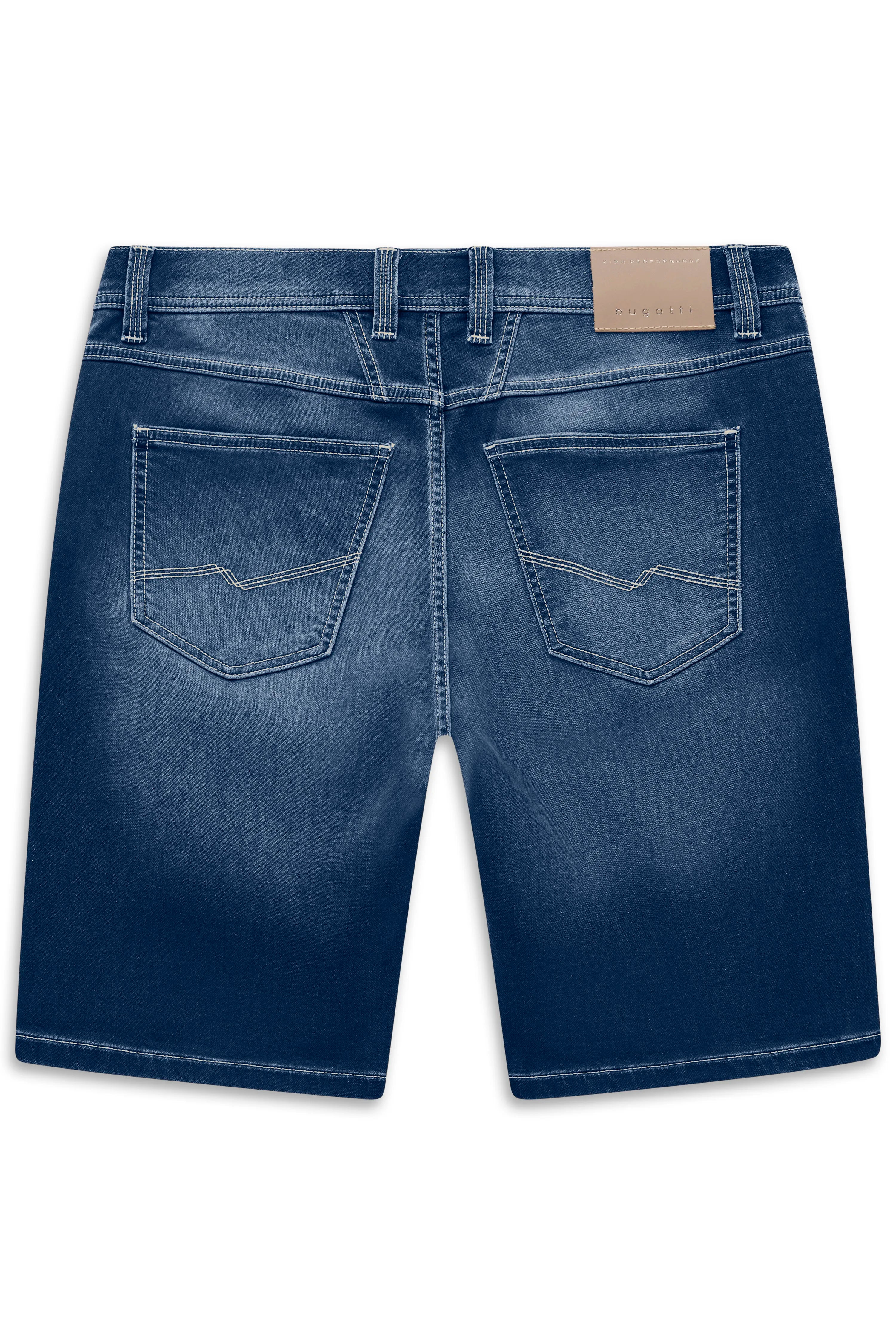 bugatti Jeansshorts in Dunkelblau, legerer Büstenbild-Stil, moderner Look.