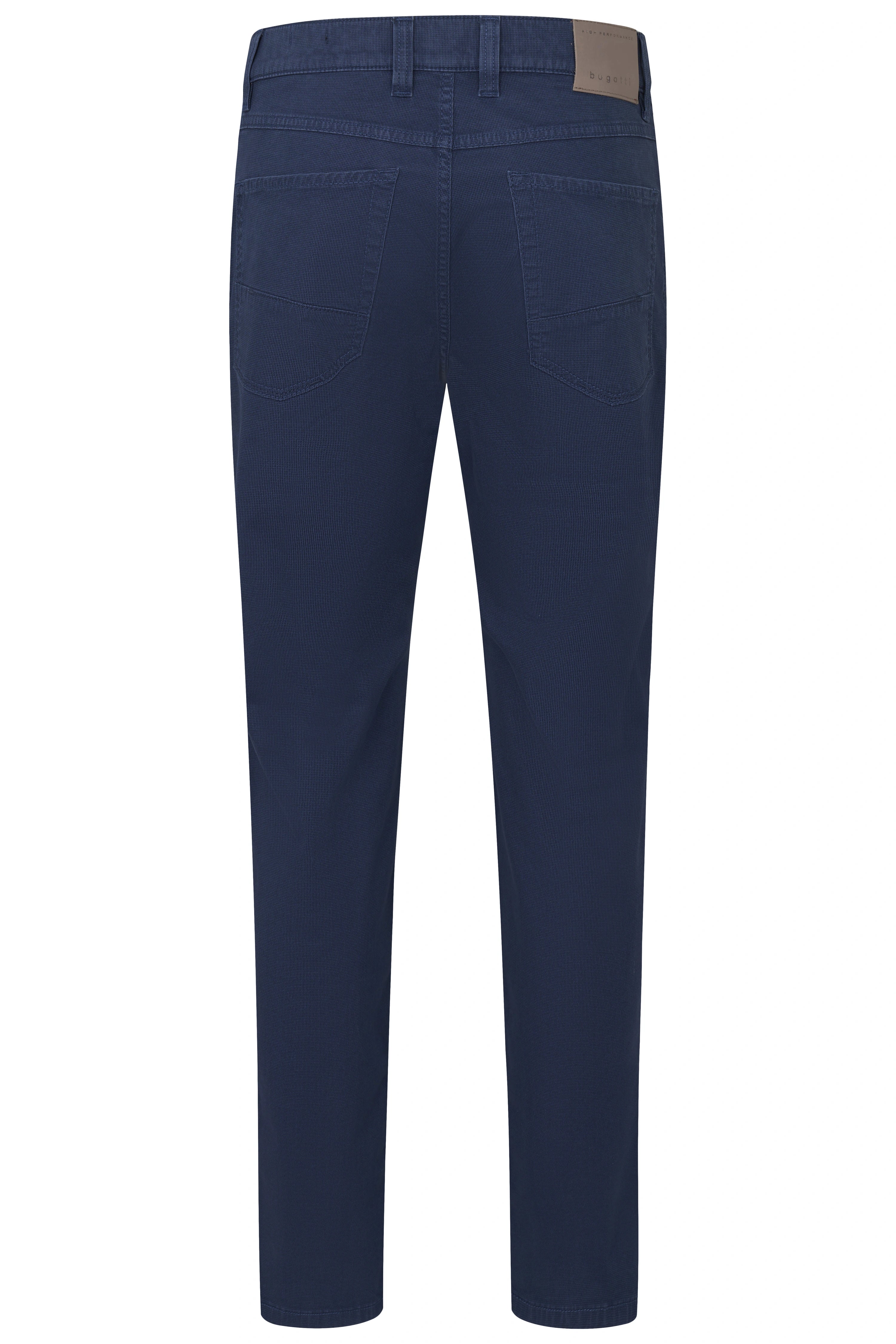 Dunkelblaue bugatti Herrenhose, leger, ohne Muster, Produktbild.