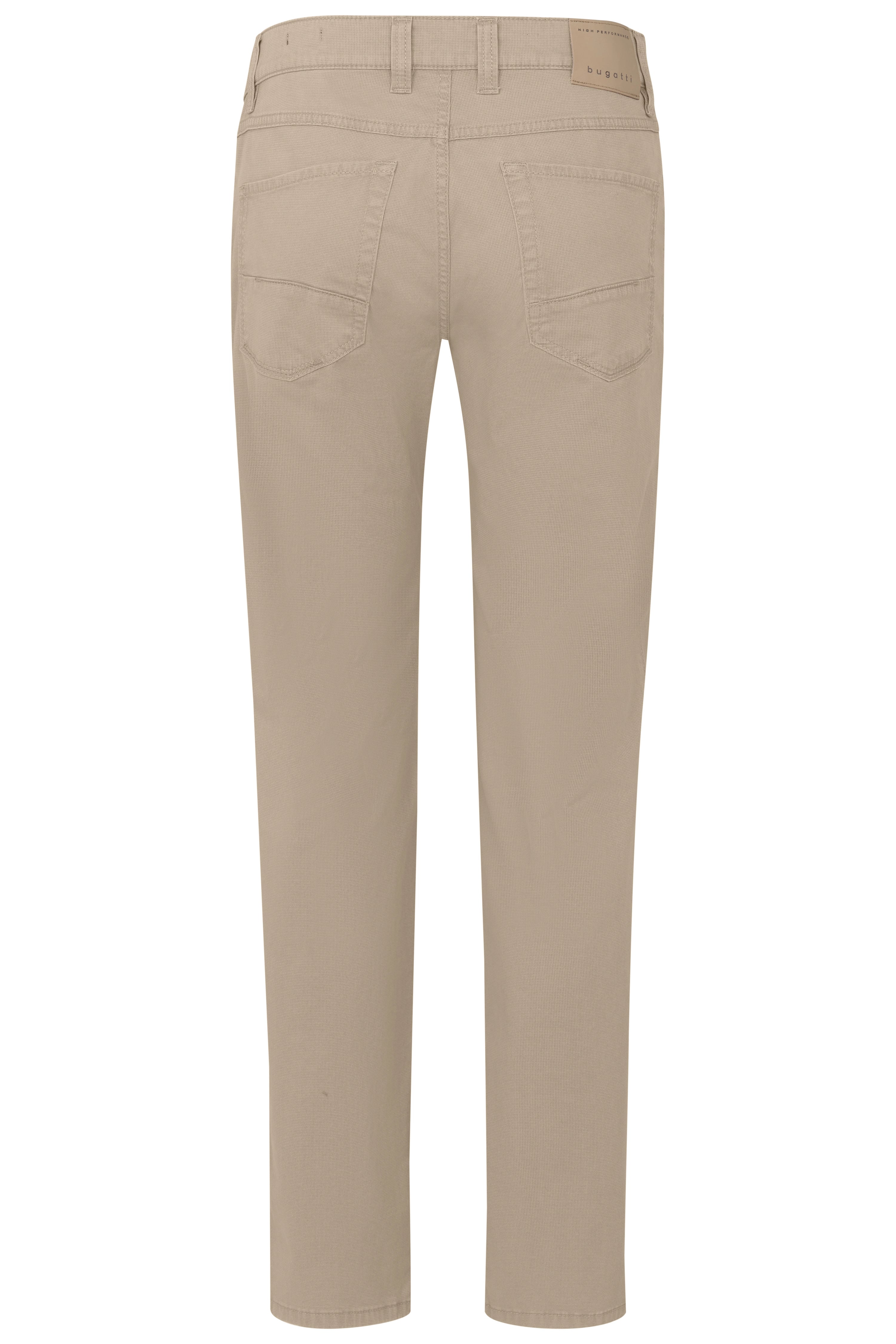 Beige Chinohose von bugatti, Rückansicht, Büstenbild, klassisches Design, zeitlose Eleganz.