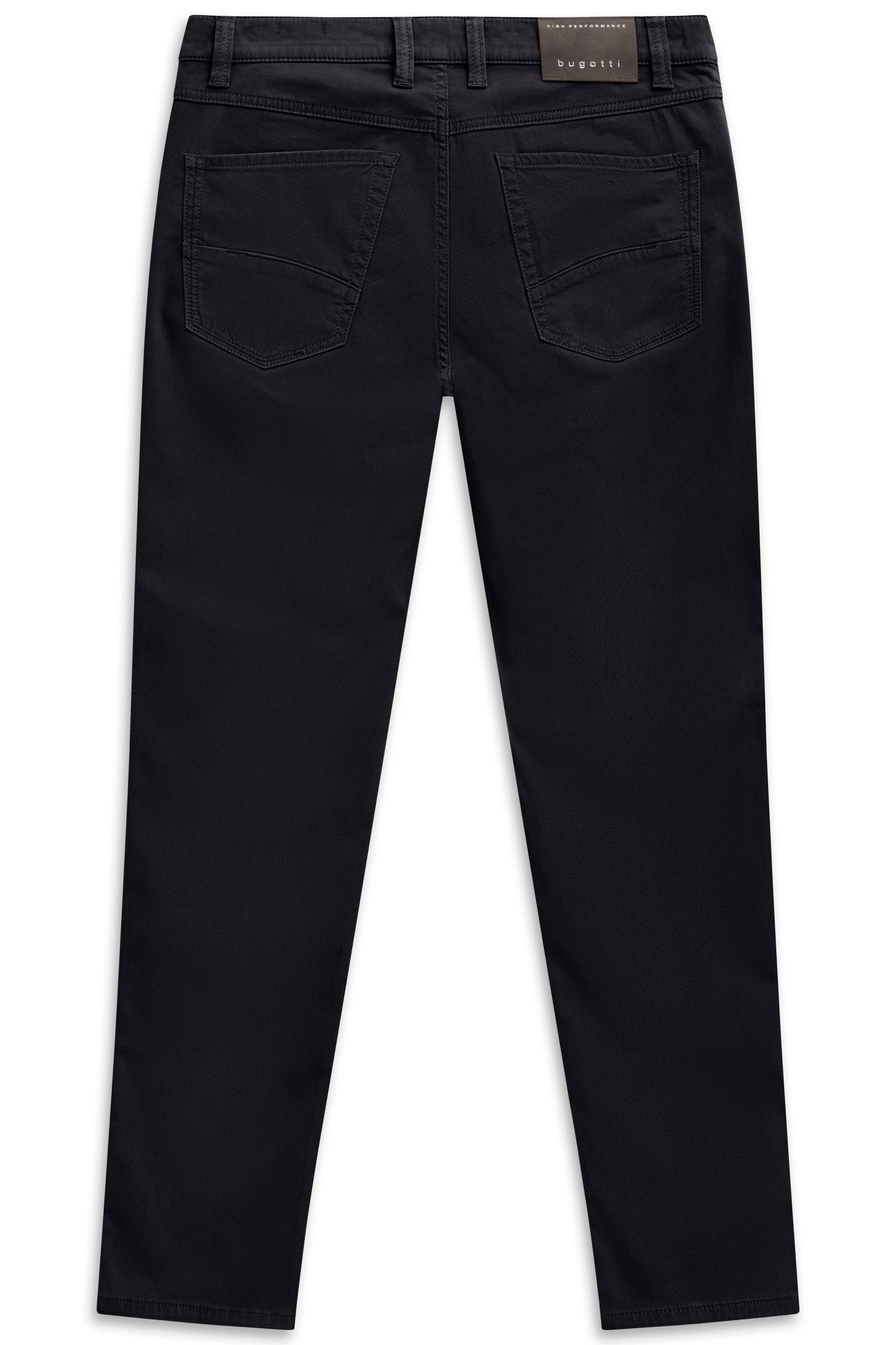 Schwarze bugatti-Hose, Büstenbild, Rückansicht, klassisch-eleganter Stil.