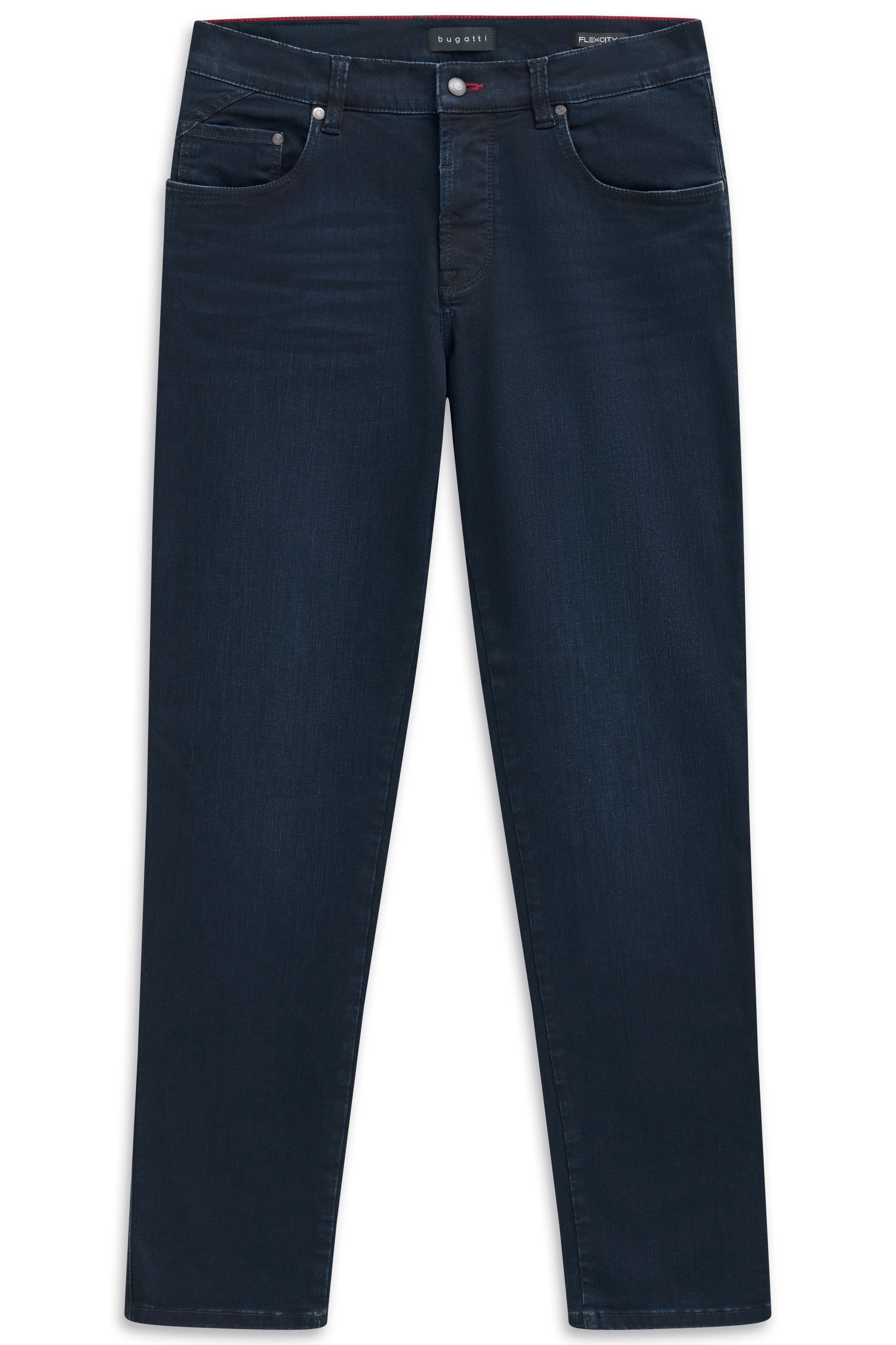 Dunkelblaue bugatti-Jeans im legeren Look, klassischer Schnitt, hochwertige Verarbeitung.