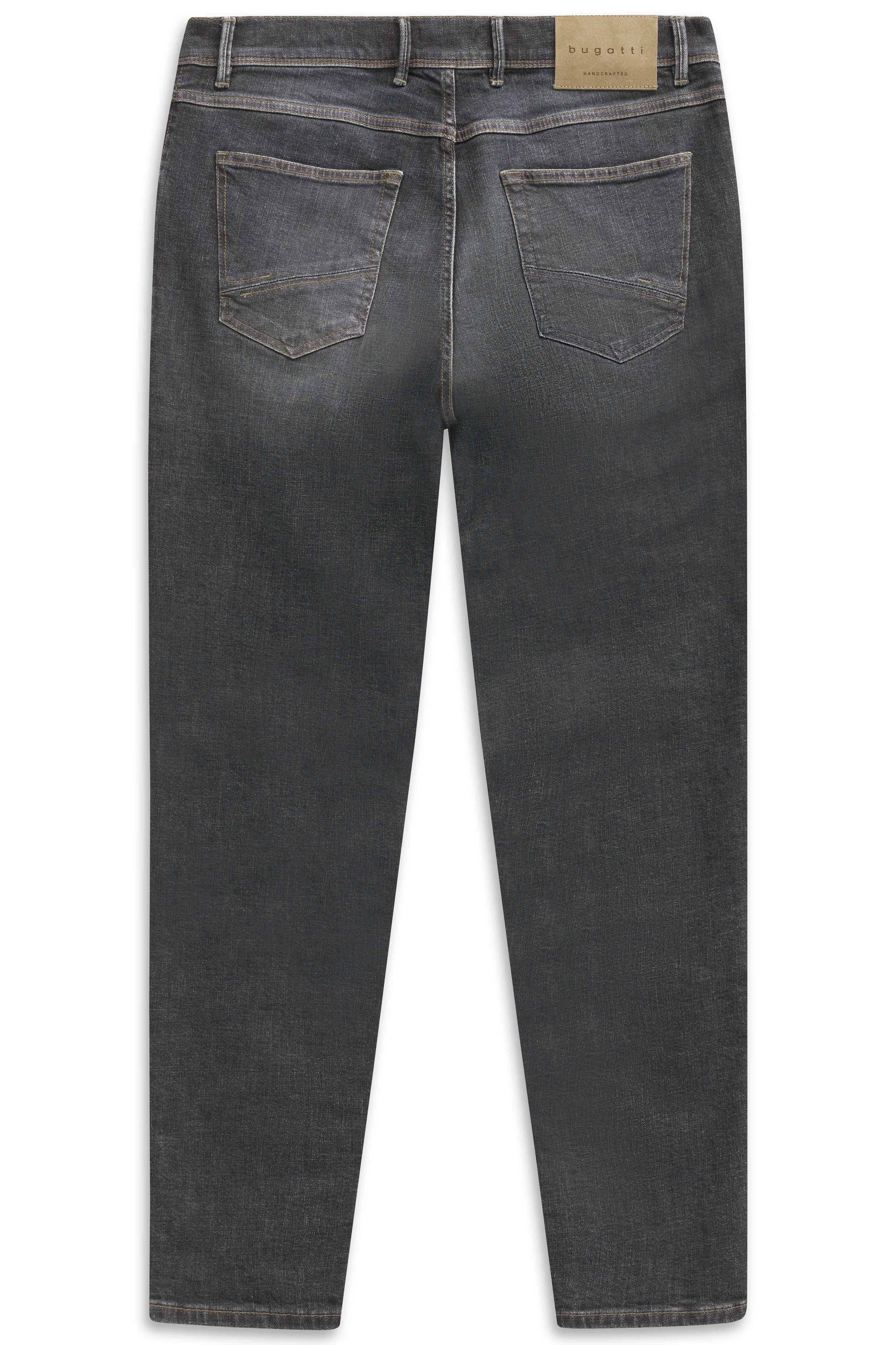 Graue bugatti Jeans, Rückansicht, legerer Stil, dezente Waschung, klassischer Schnitt.