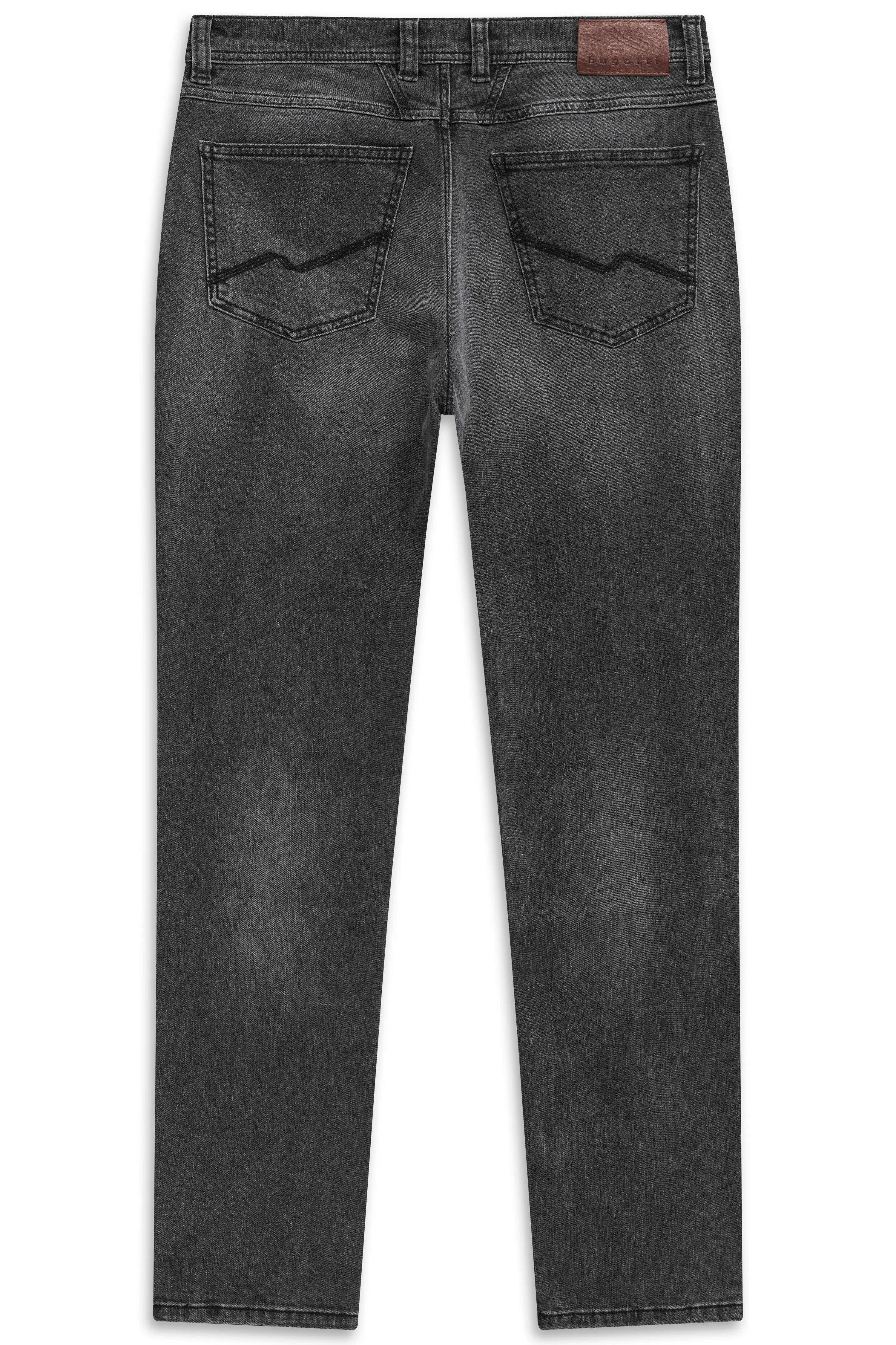 Graue Jeans von bugatti, Rückansicht, legeres Design, hochwertig verarbeitet.