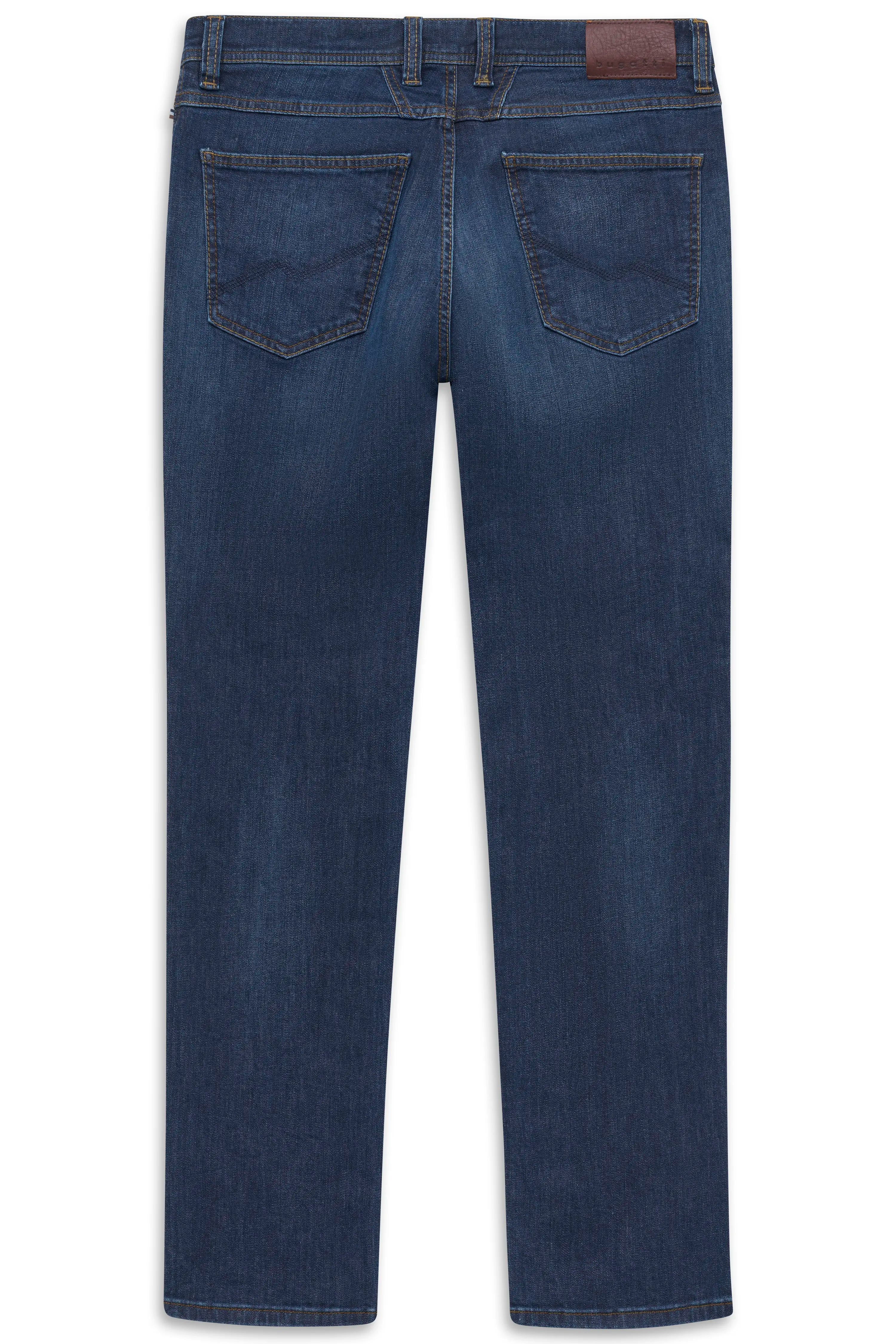 Blaues Jeans-Büstenbild, klassische Rückansicht, bugatti Stil und Qualität.