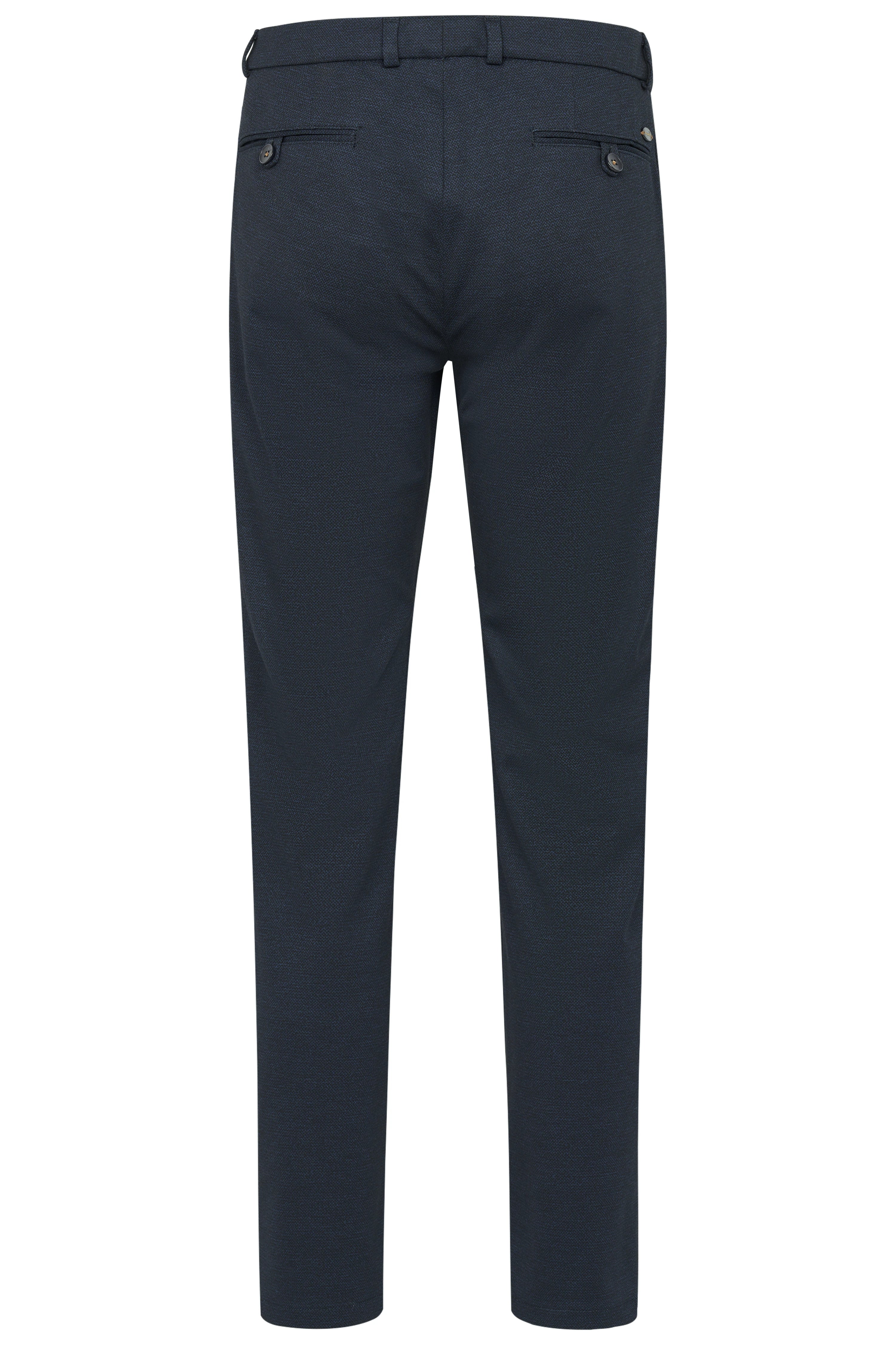 Dark blue bugatti pants, casual bust image, classic and elegant.