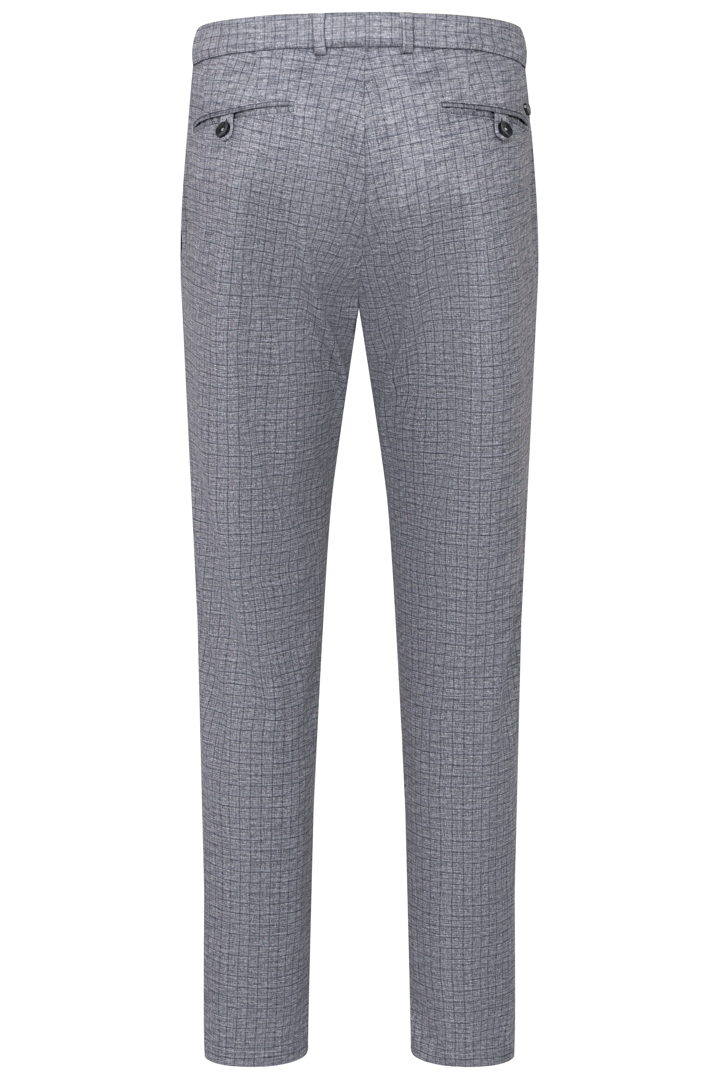 Grijze bugatti broek met fijn ruitpatroon, achterkant, strijkbeeld.