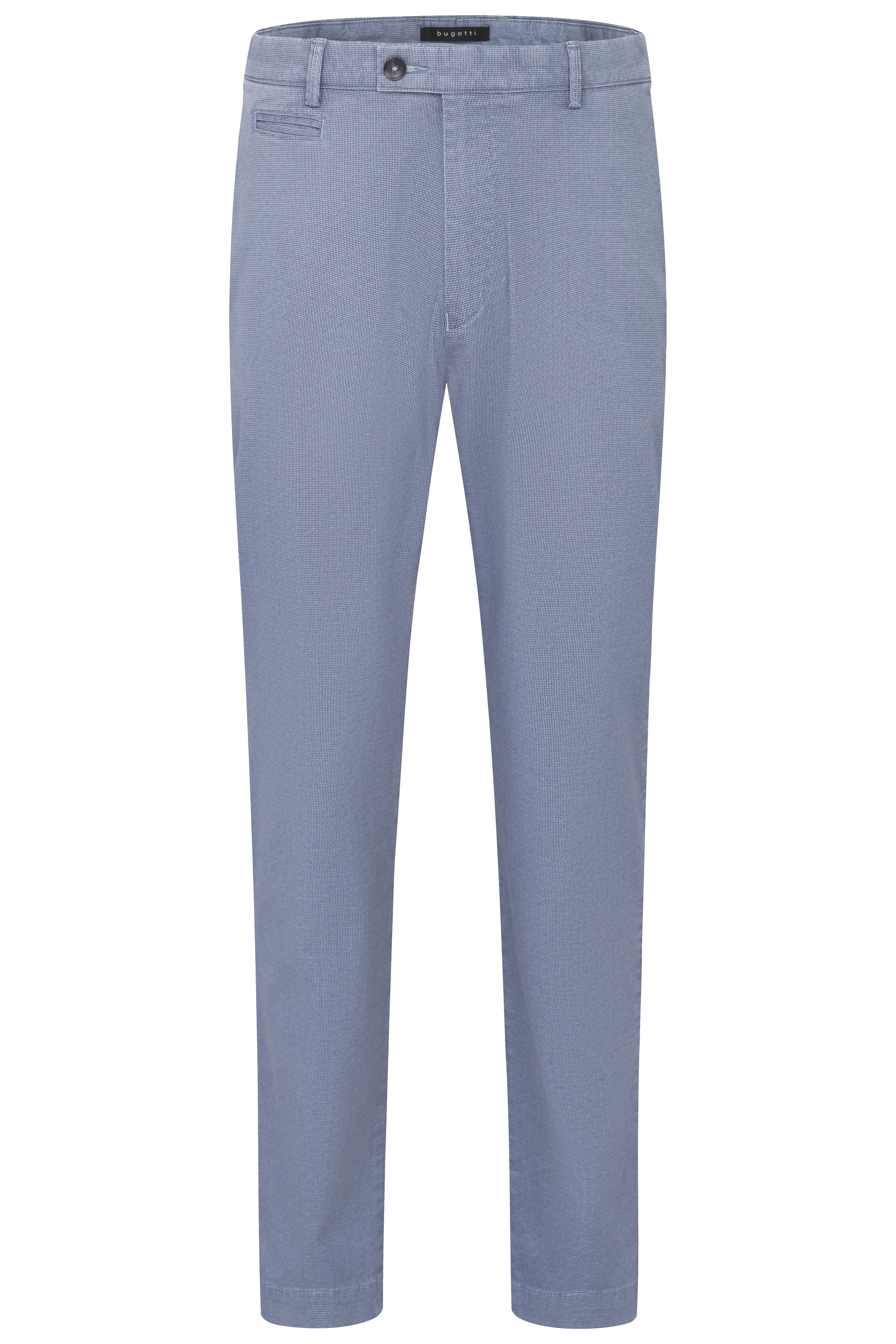 bugatti blaue Bügelfaltenhose, legeres Bild, klassische Eleganz und zeitloses Design.