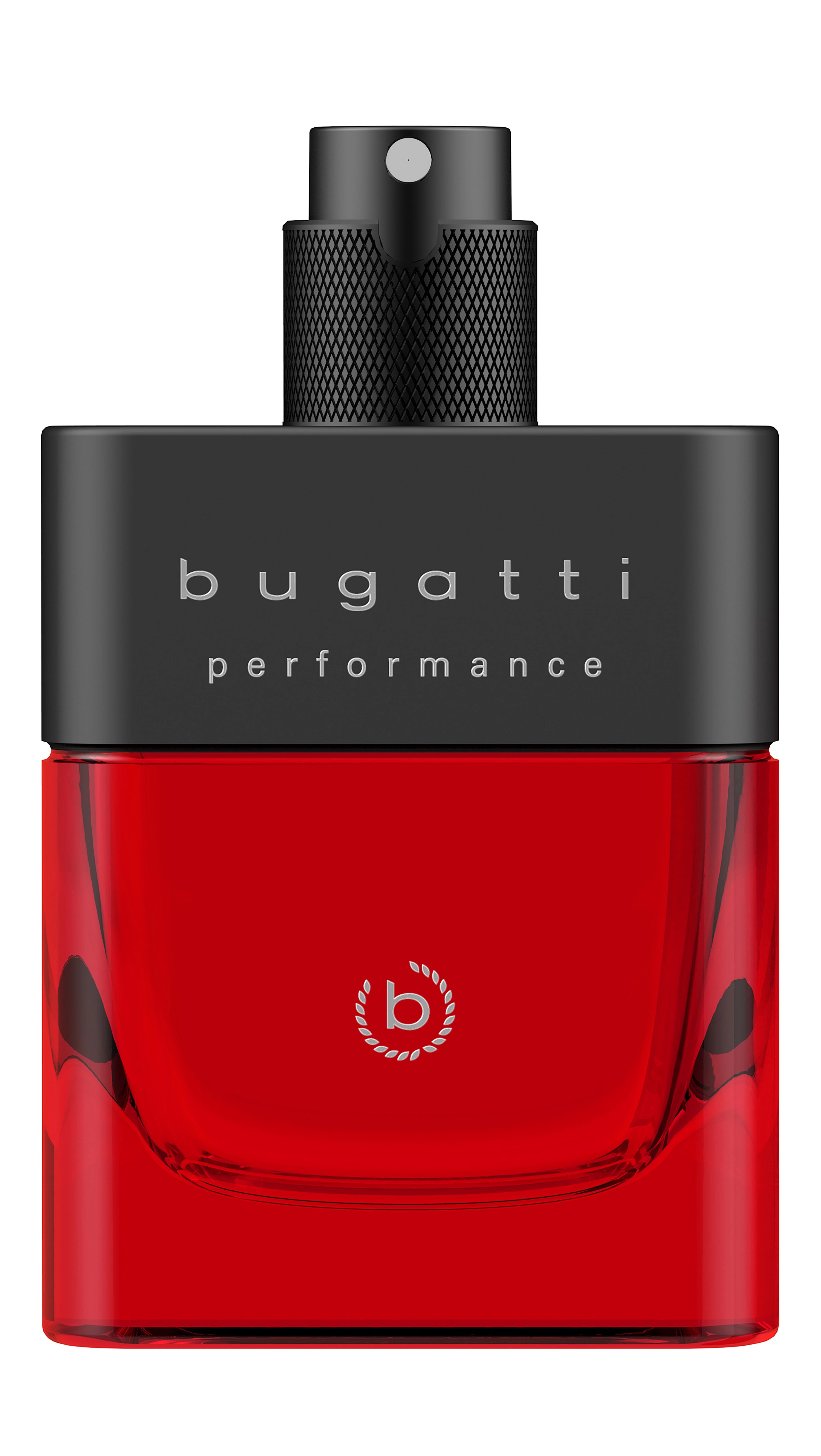 bugatti Duftflakon, schwarz-rotes Design, eleganter Stil, Produktbild.