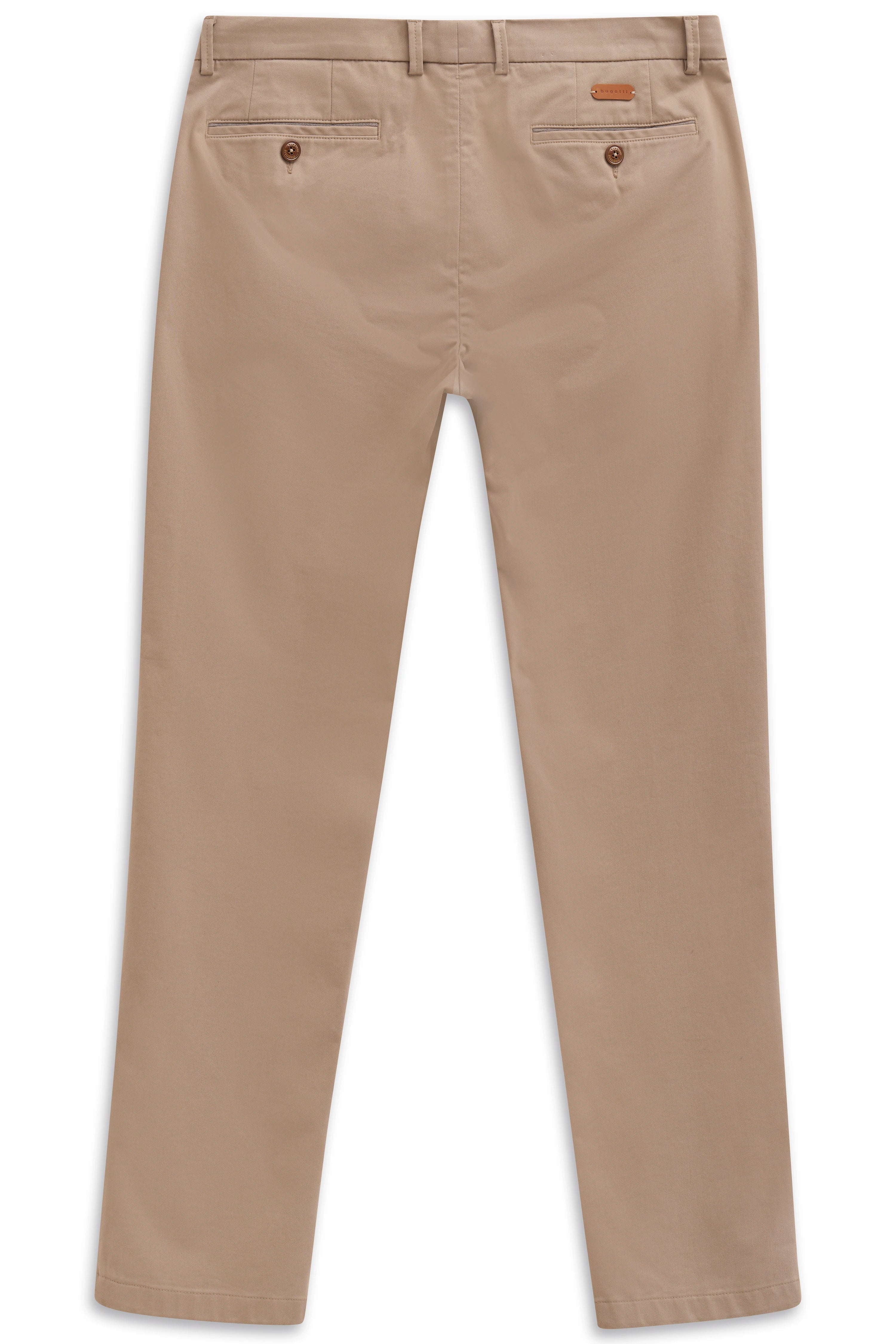 Beige Chinohose von bugatti, klassischer Schnitt, Rückansicht, legeres Bild.