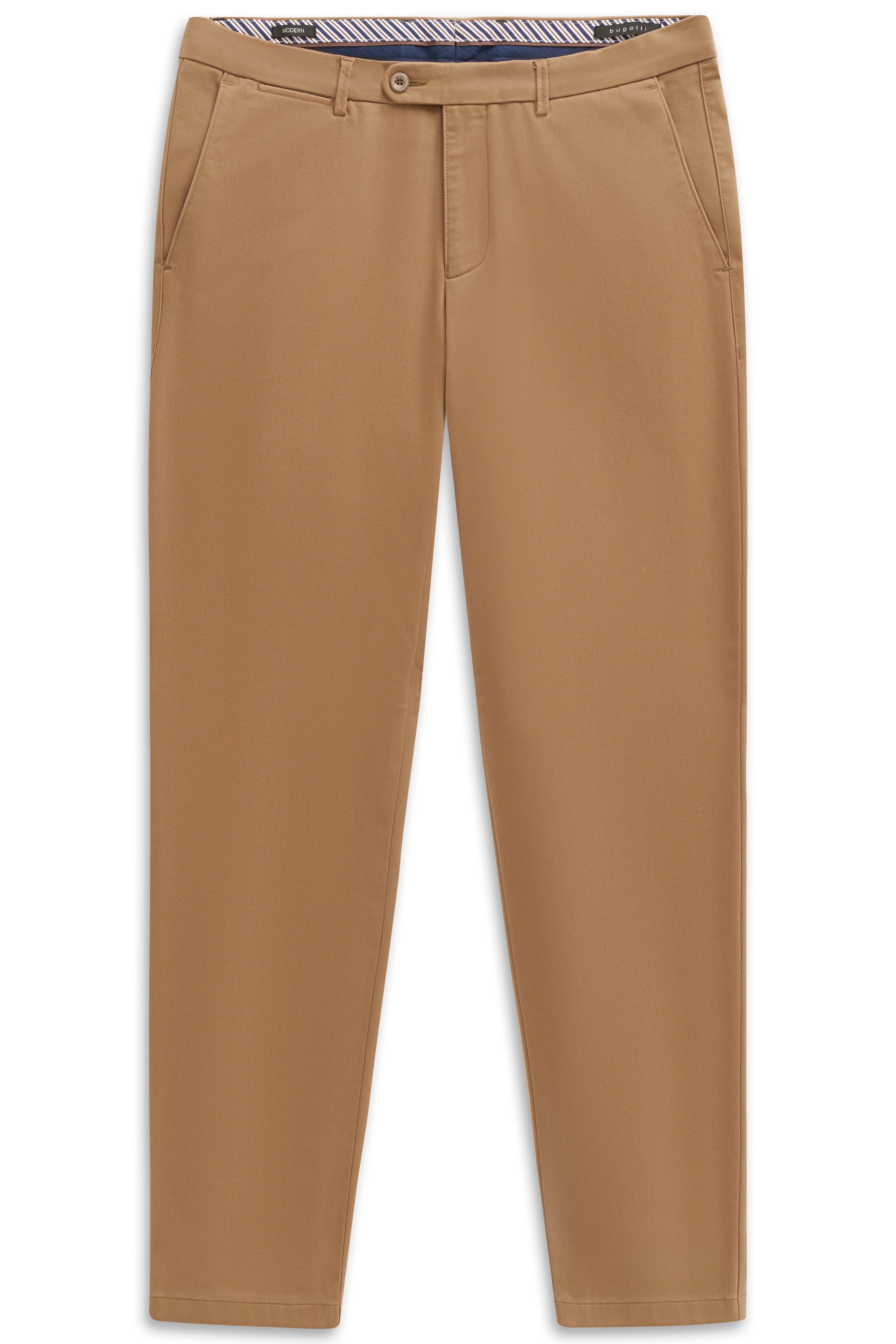 Chinohose in Camel von bugatti, Legerbild, klassischer Look, ideal für stilvolle Alltagsoutfits.