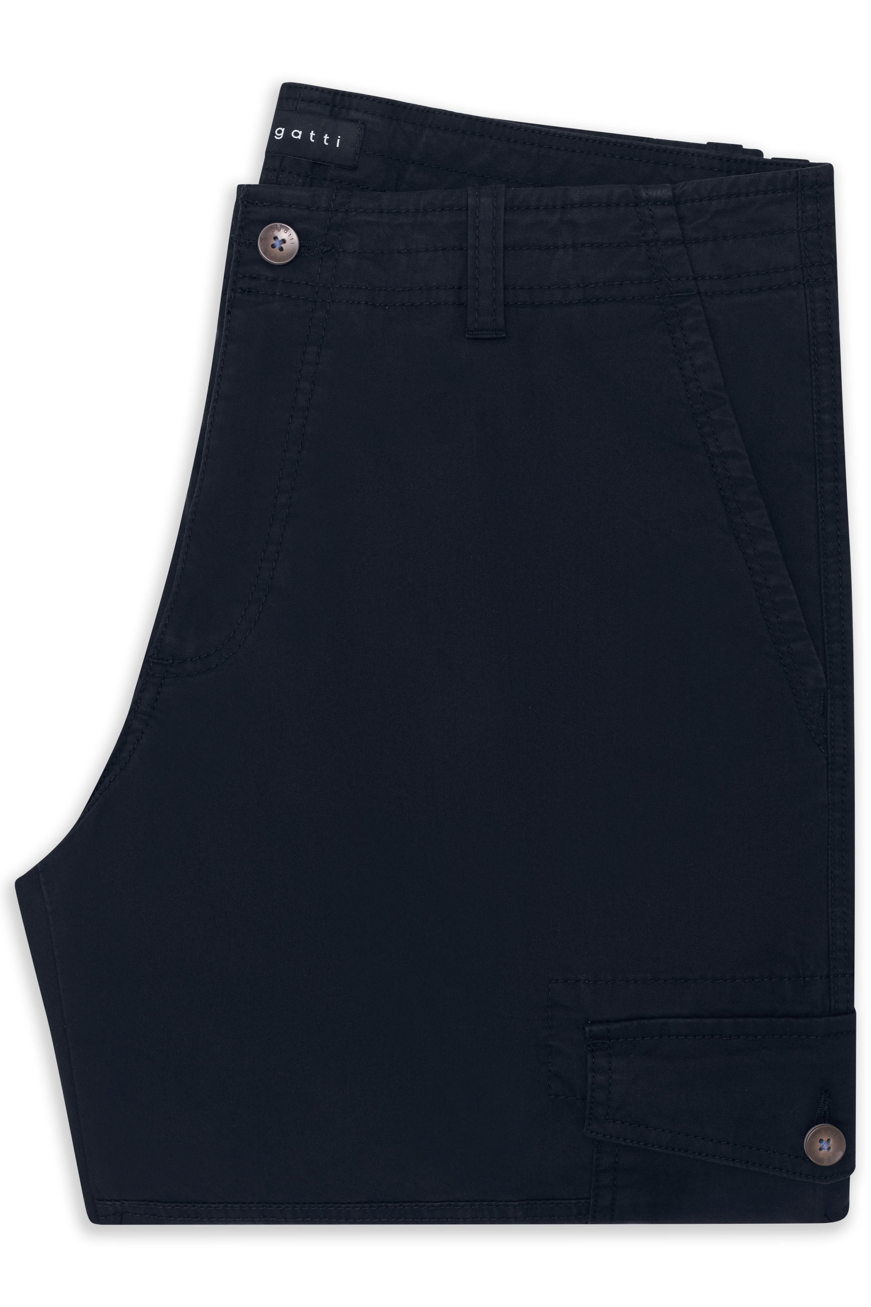 Dunkelblaue bugatti Chino-Shorts, Büstenbild, elegante Details, ideal für stilvolle Freizeitlooks.