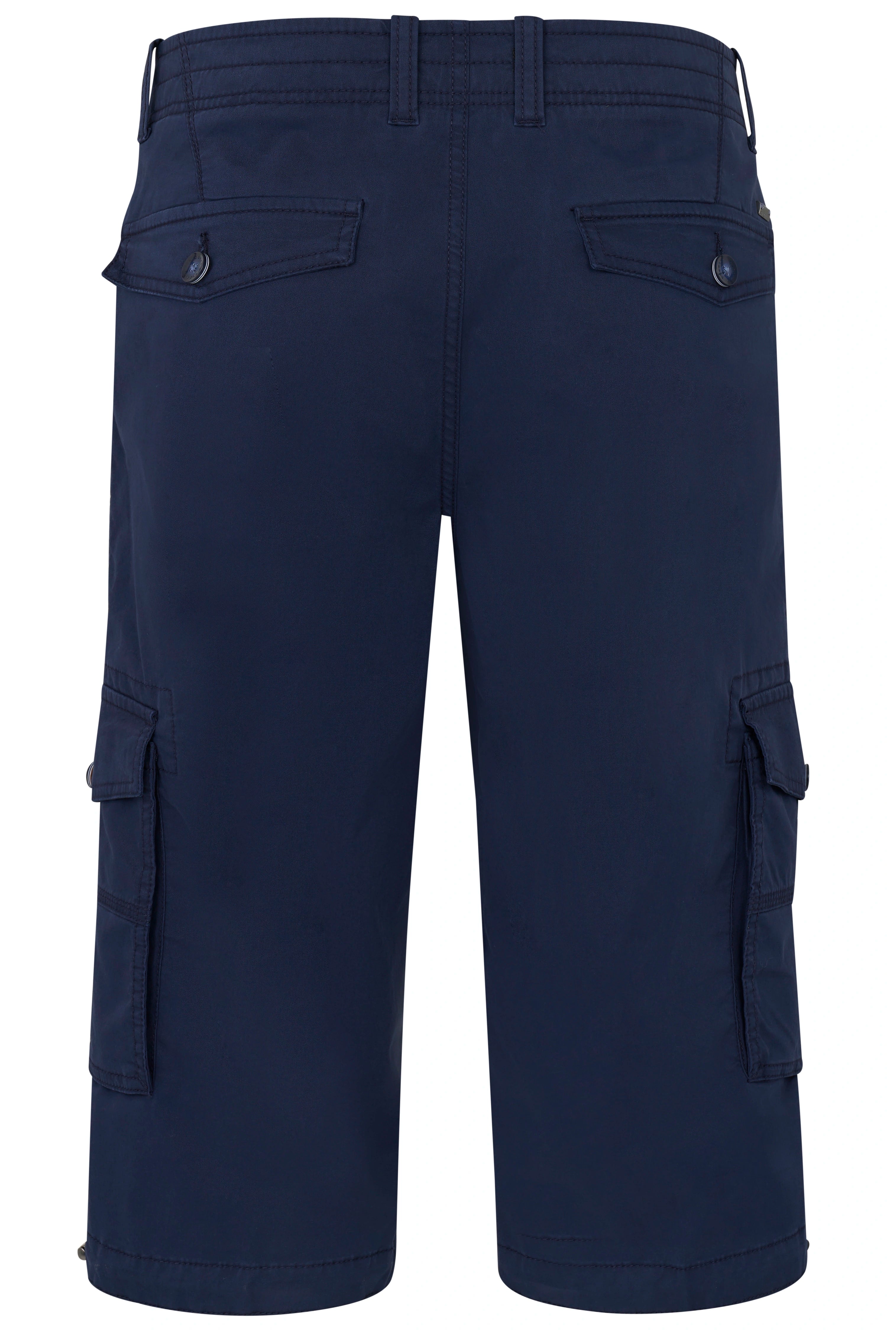 Bugatti navy Cargo-Shorts, legeres Büstenbild, mit Taschen und Knopfdetails.
