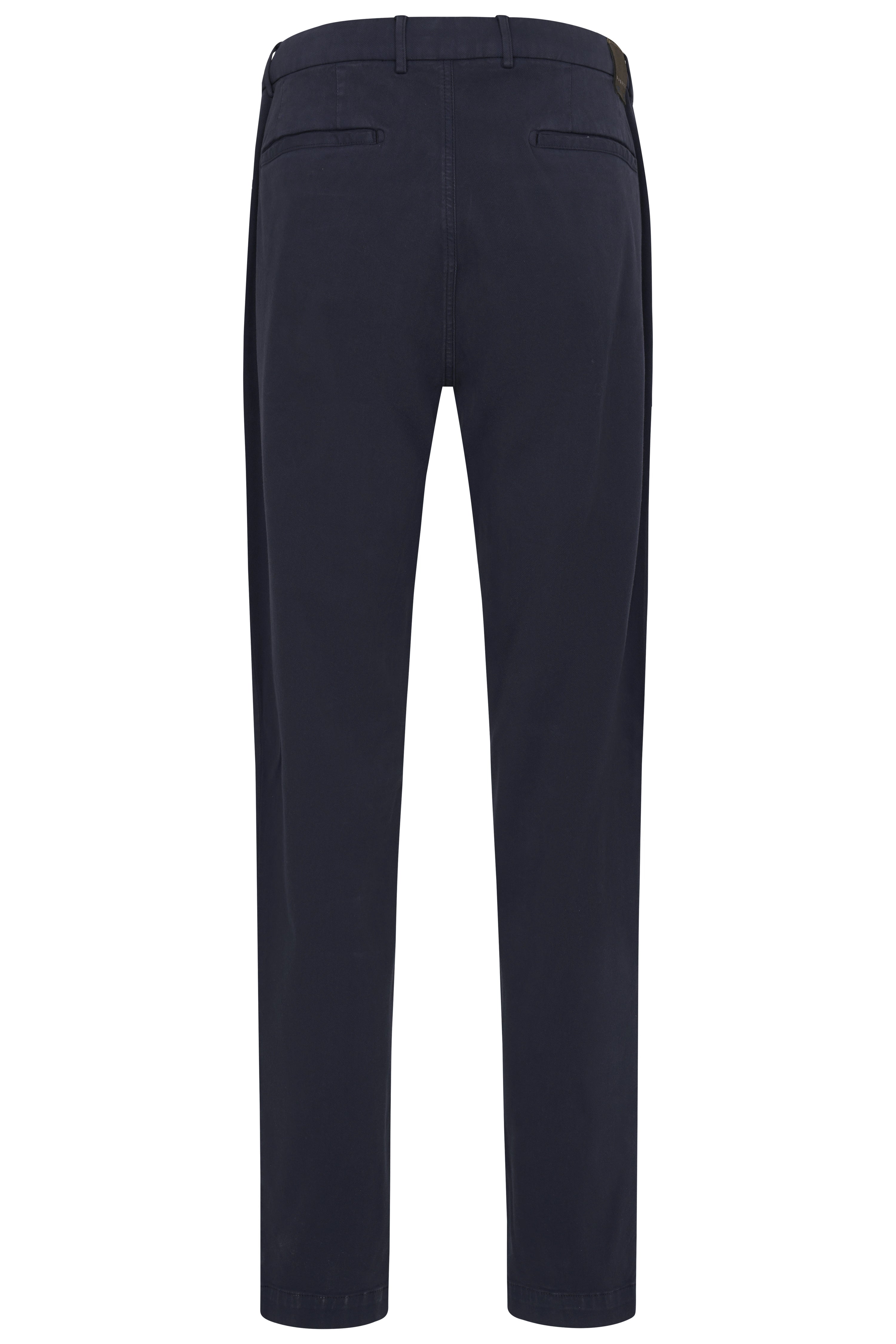 Dark blue bugatti pants in casual style, rear view, for timeless elegance and stylish comfort.