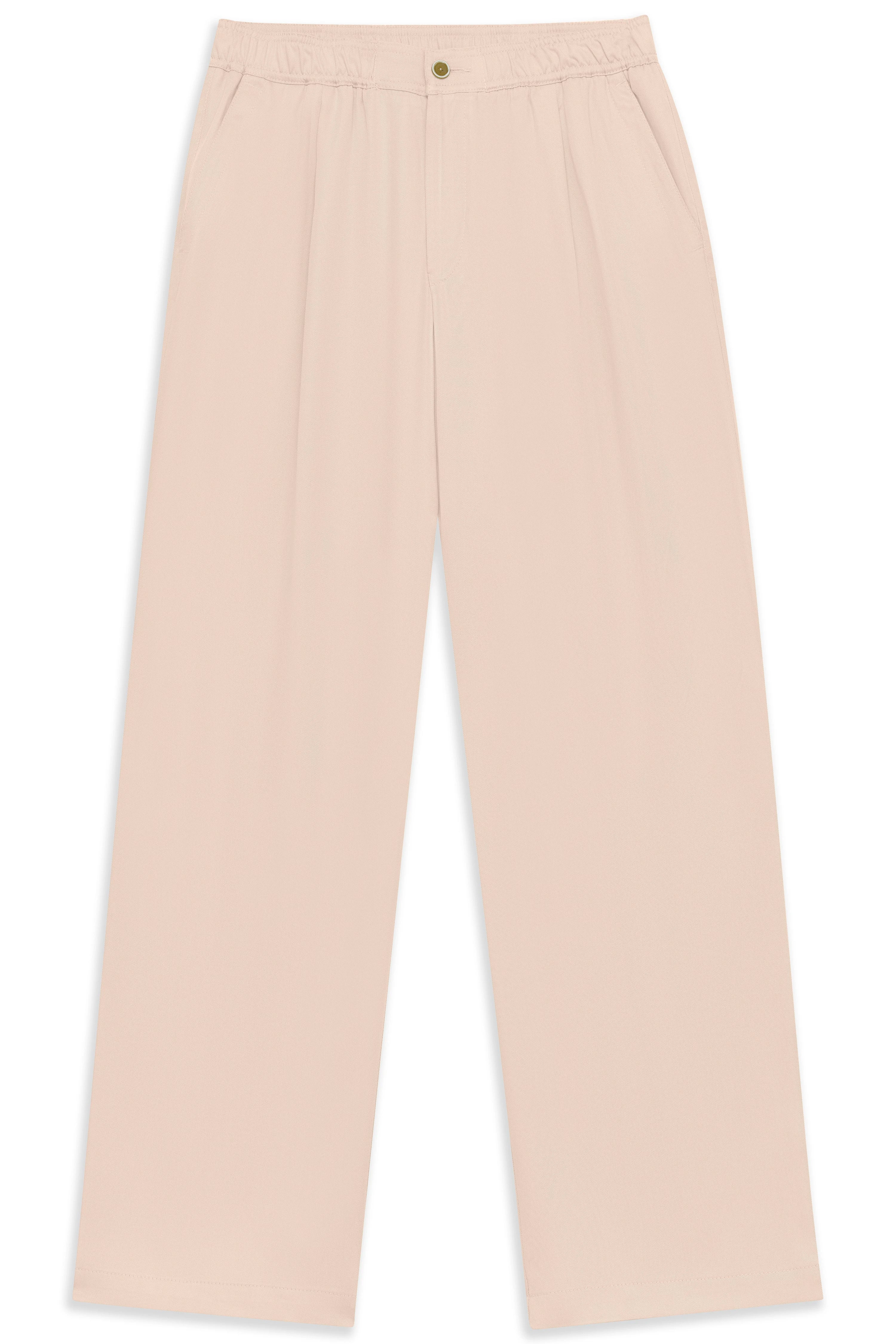 Beige weite Hose, elastischer Bund, Büstenbild.