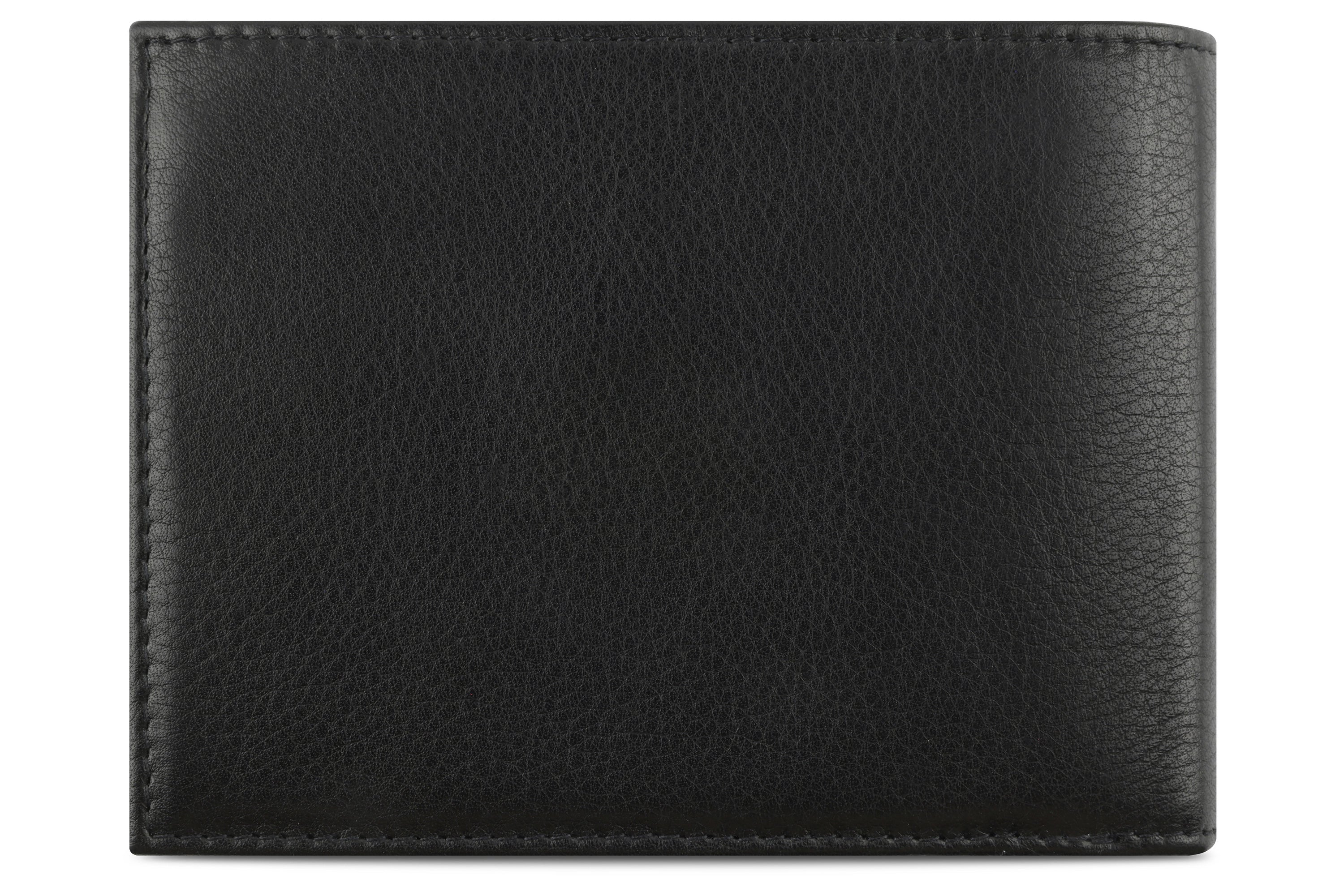 Black bugatti leather wallet, sleek design, detailed view, high-quality craftsmanship.
