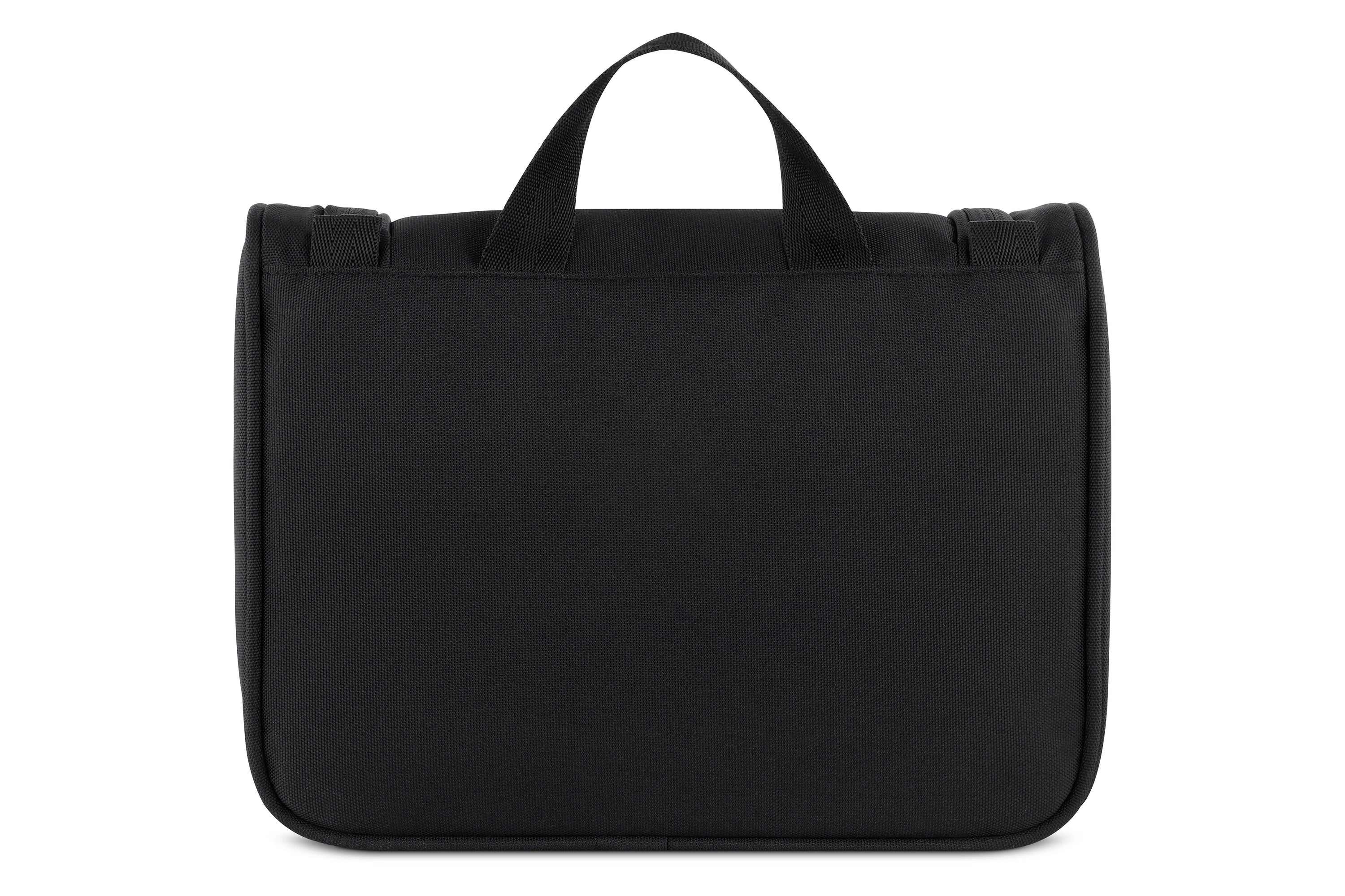 Schwarze bugatti Tasche, schlichtes Design, Büstenbild, strapazierfähiges Material.