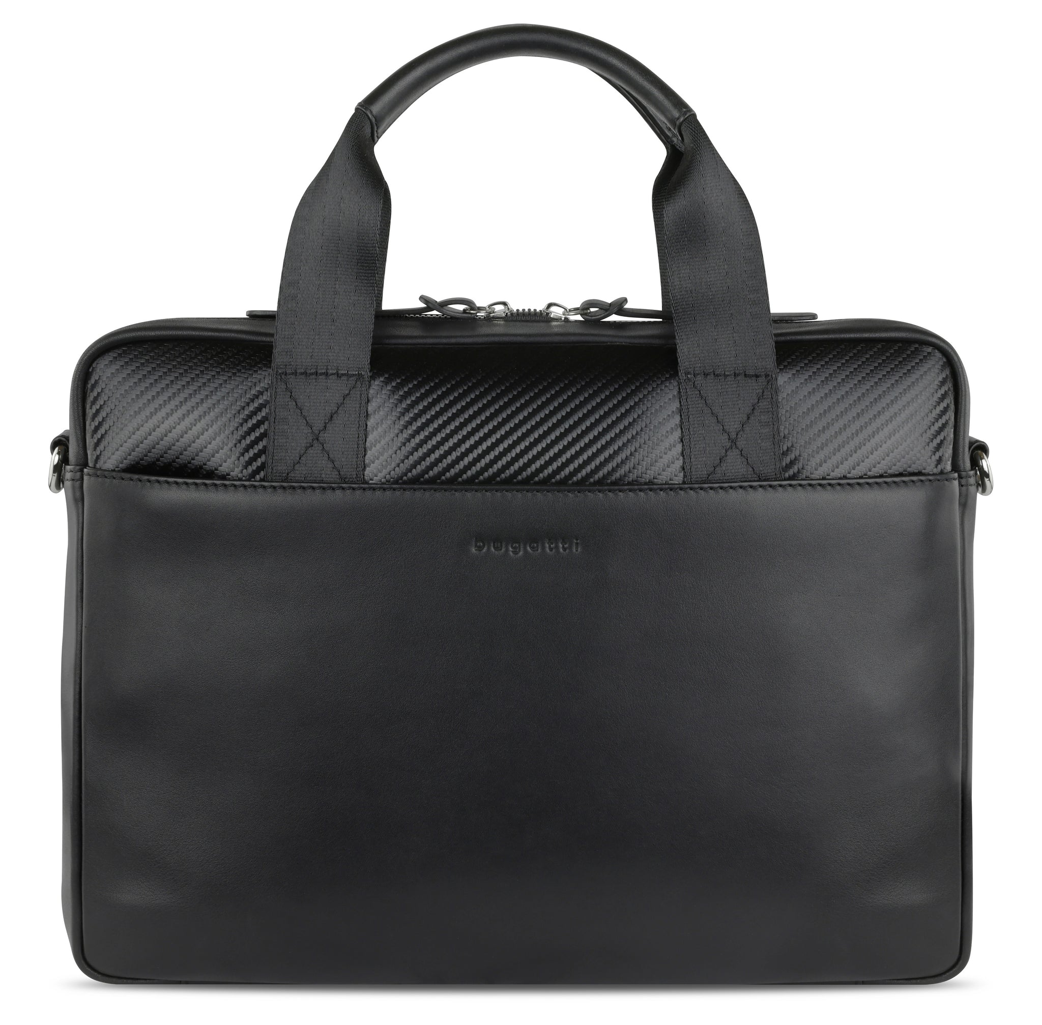 Briefcase with adjustable carrying strap in black Bugatti