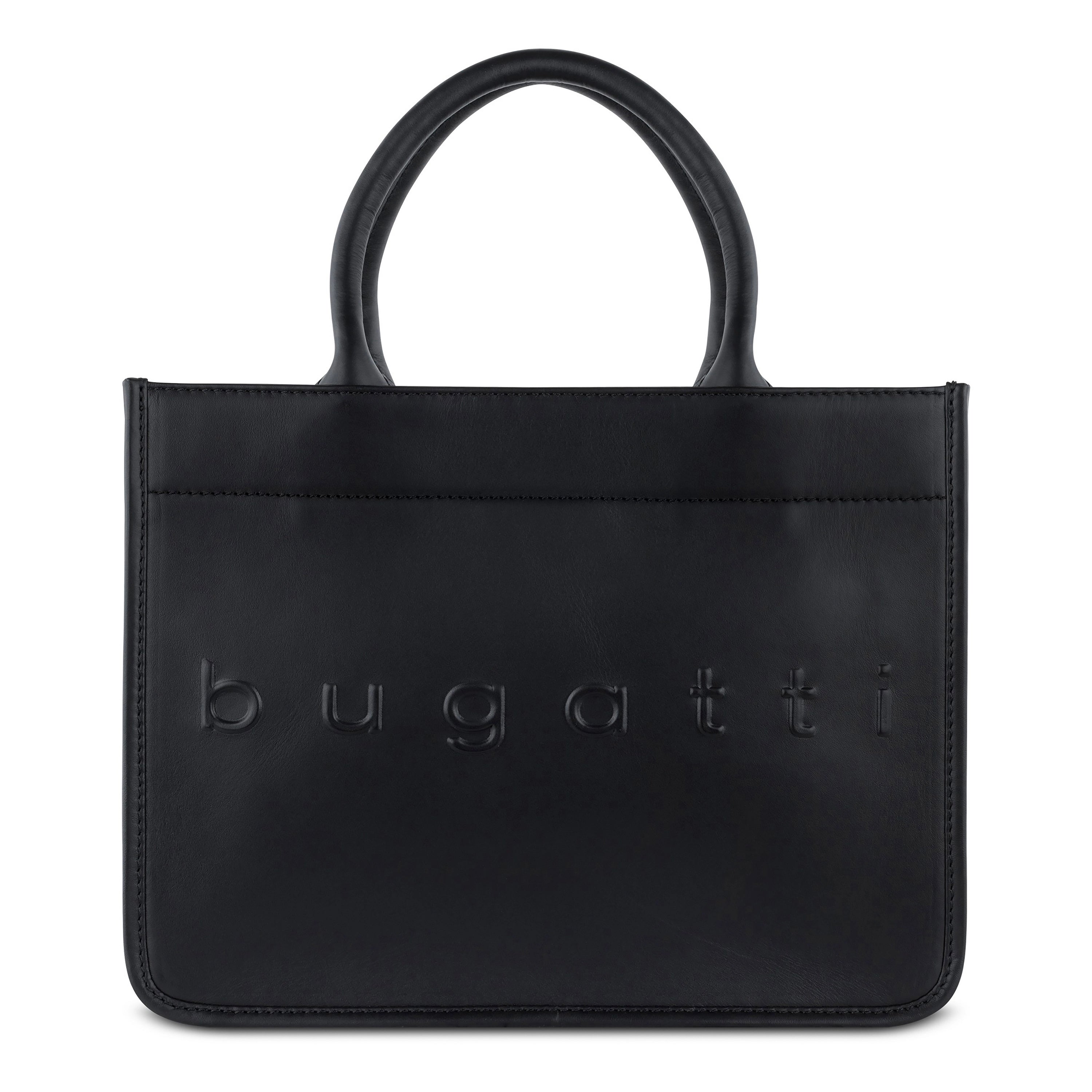 Schwarze bugatti Tasche, Büstenbild, schlichtes Design, elegant und zeitlos.