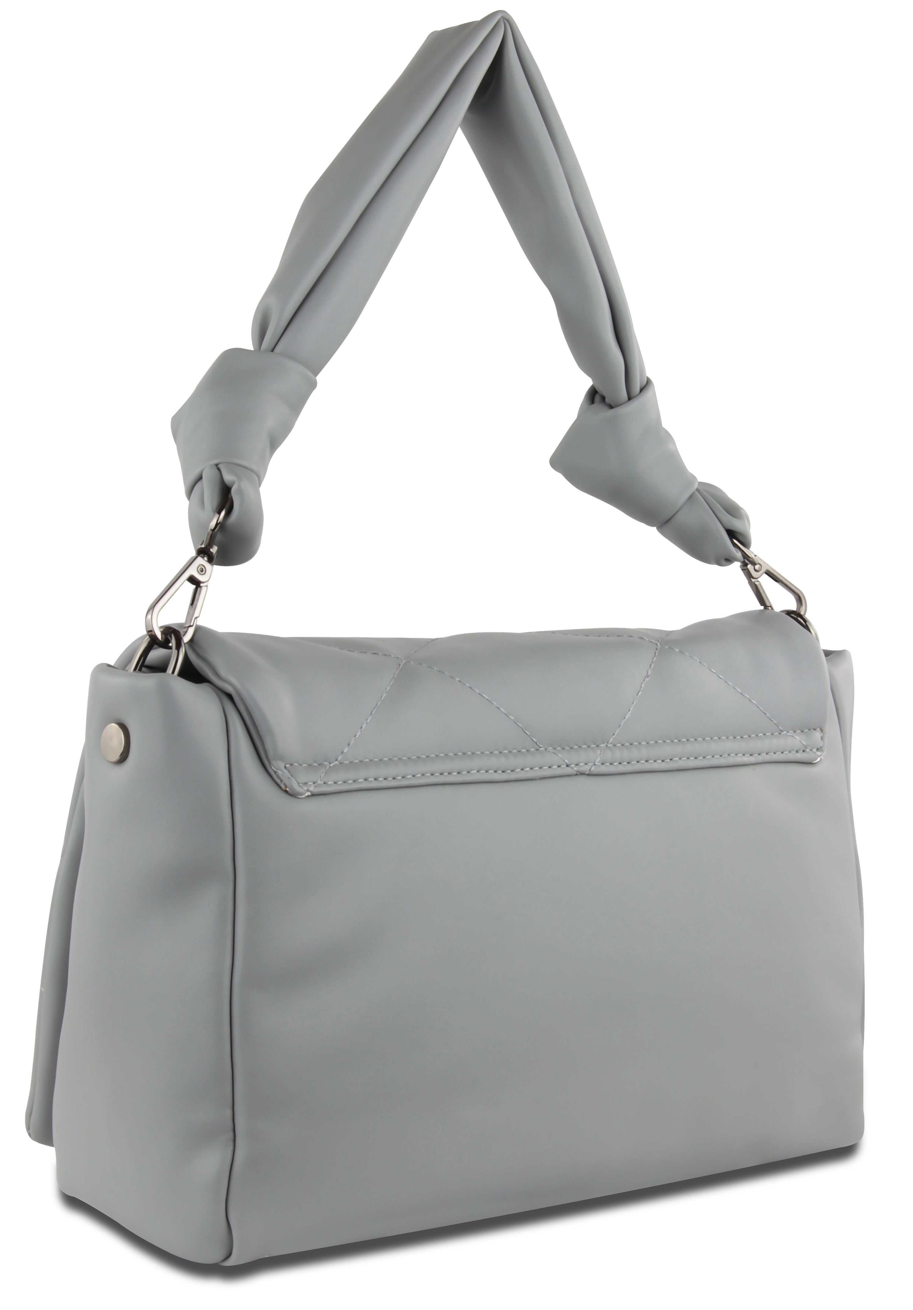 Graue bugatti Handtasche, schlichtes Design, Nahaufnahme, hochwertiges Material.